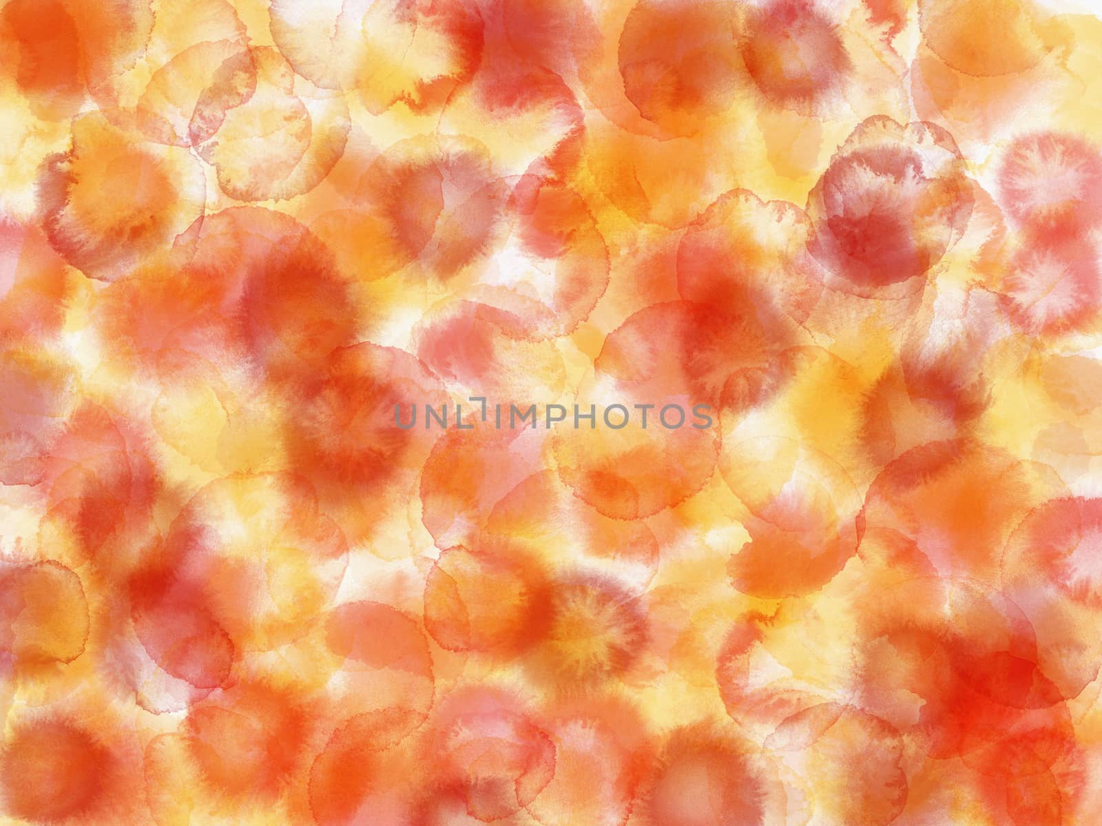 Abstract background with wet red, orange and yellow splashes.Watercolor style with gentle blots and stains.