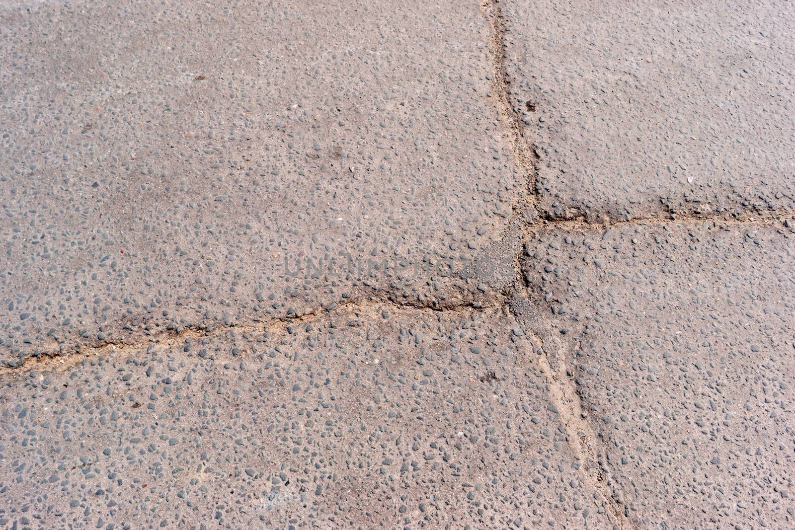 Crack in asphalt. Damaged pavement. Poor condition of the road surface.