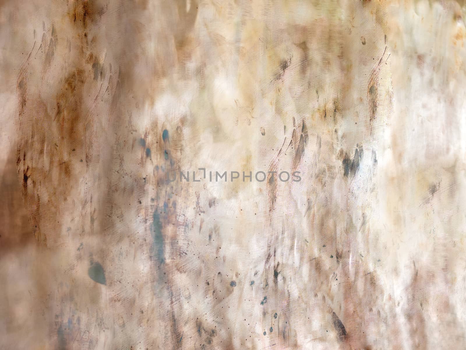 Abstract metal background with scratches and stains. Colorful backdrop with blots and strokes.
