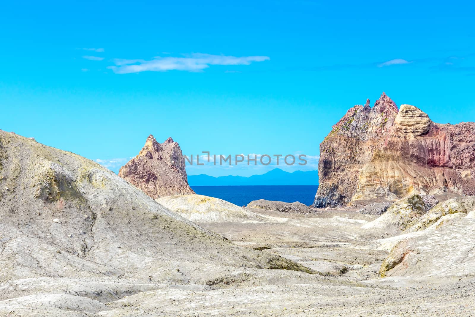 Active Volcano at White Island New Zealand. Volcanic Sulfur Crater Lake