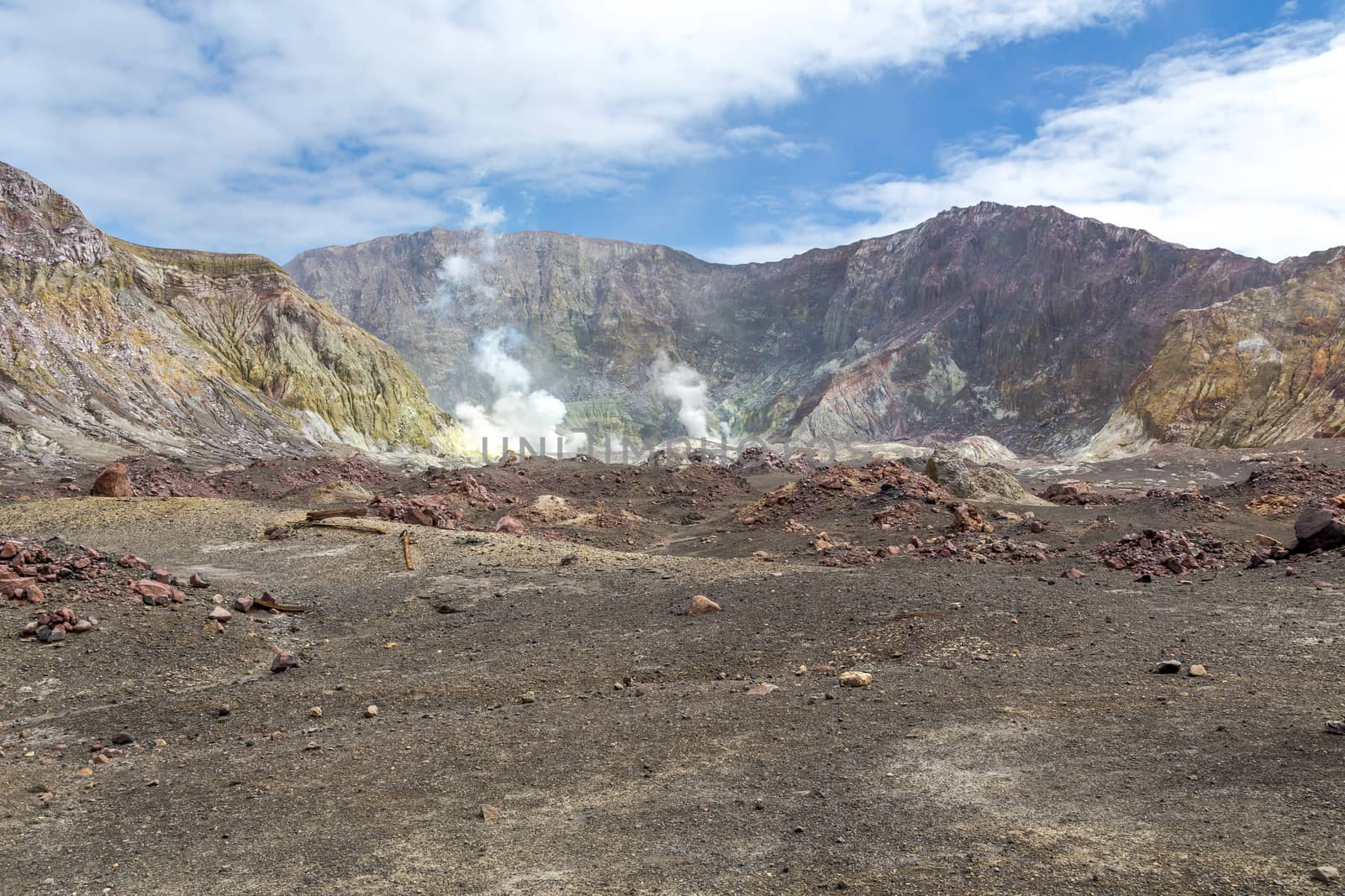 Active Volcano at White Island New Zealand. Volcanic Sulfur Crater Lake