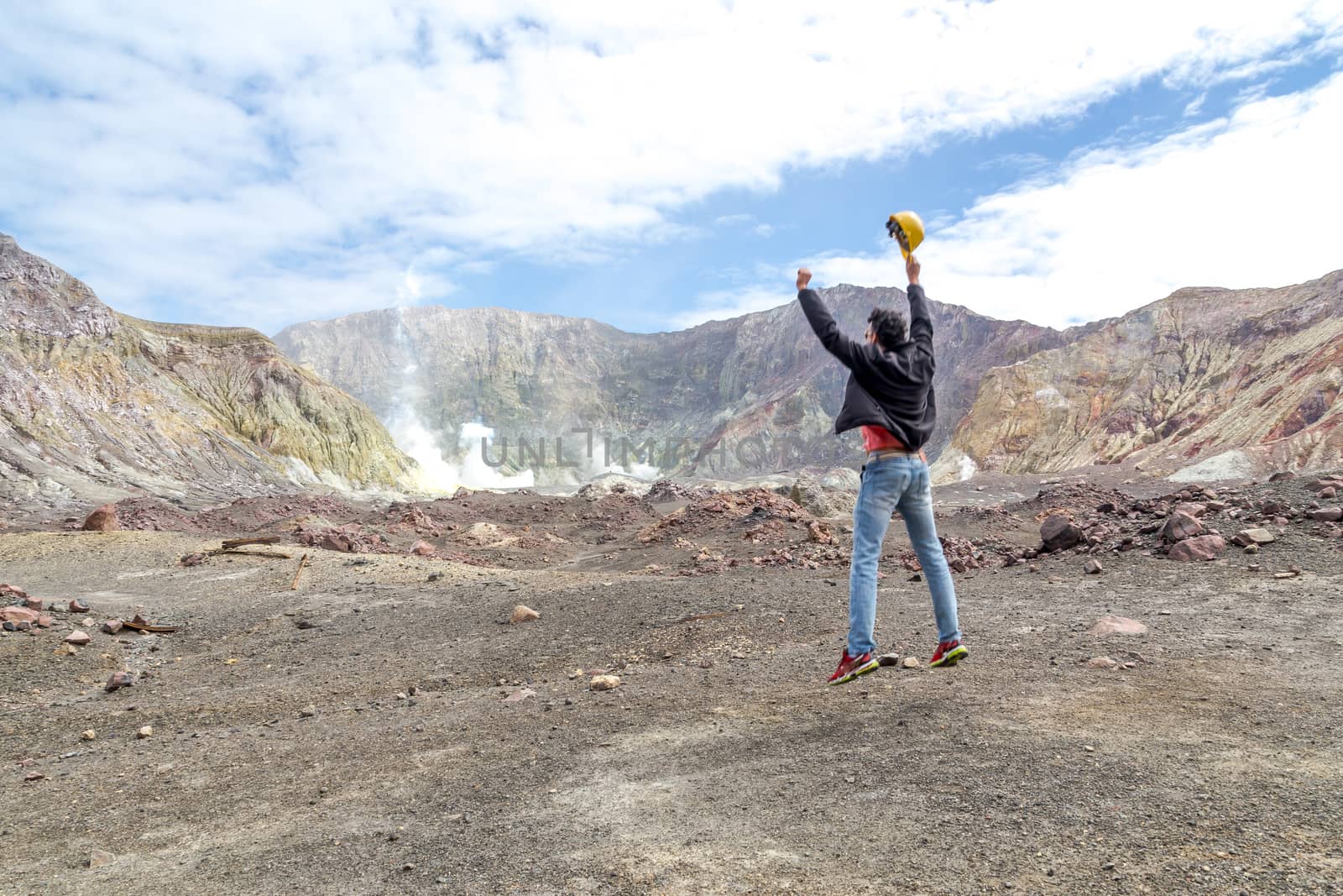 Active Volcano at White Island New Zealand. Volcanic Sulfur Crater Lake