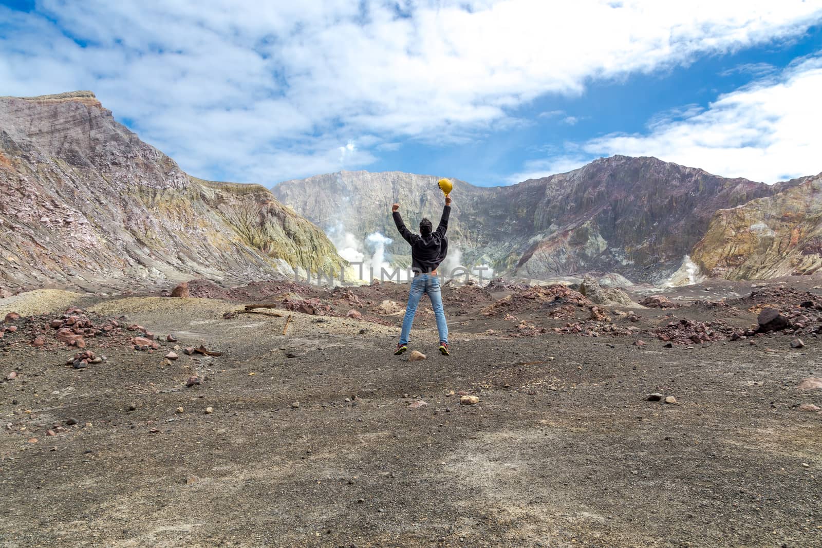 Active Volcano at White Island New Zealand. Volcanic Sulfur Crater Lake