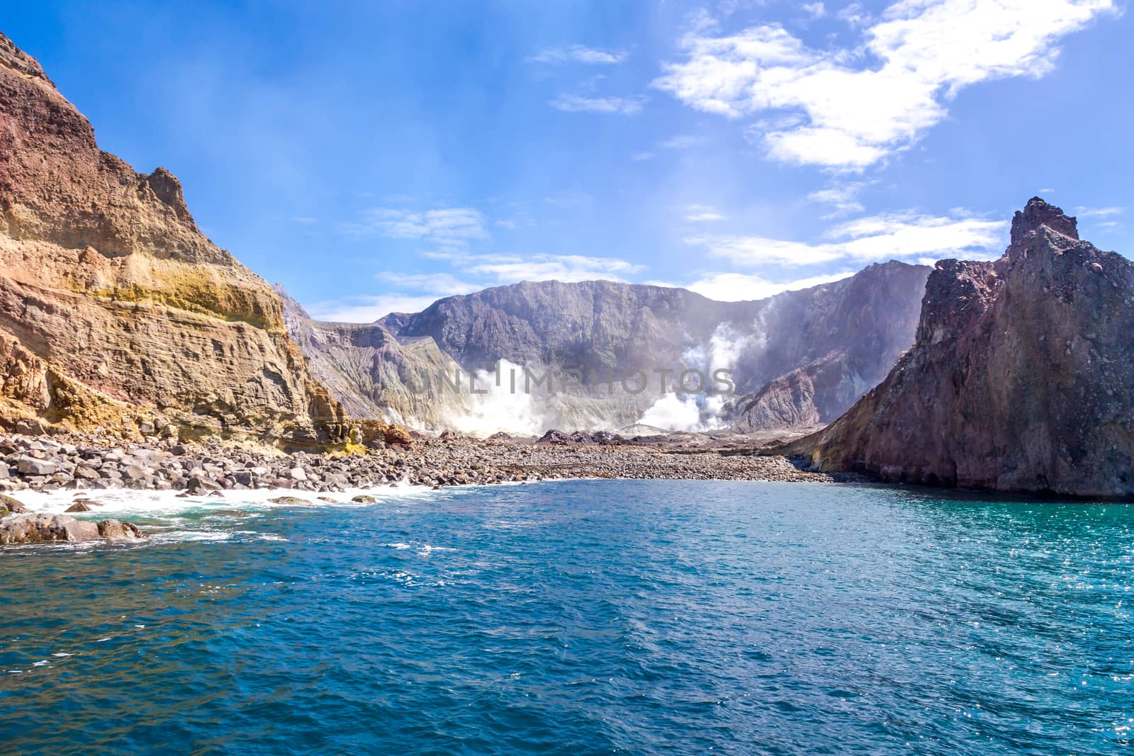 Active Volcano at White Island New Zealand. Volcanic Sulfur Crater Lake