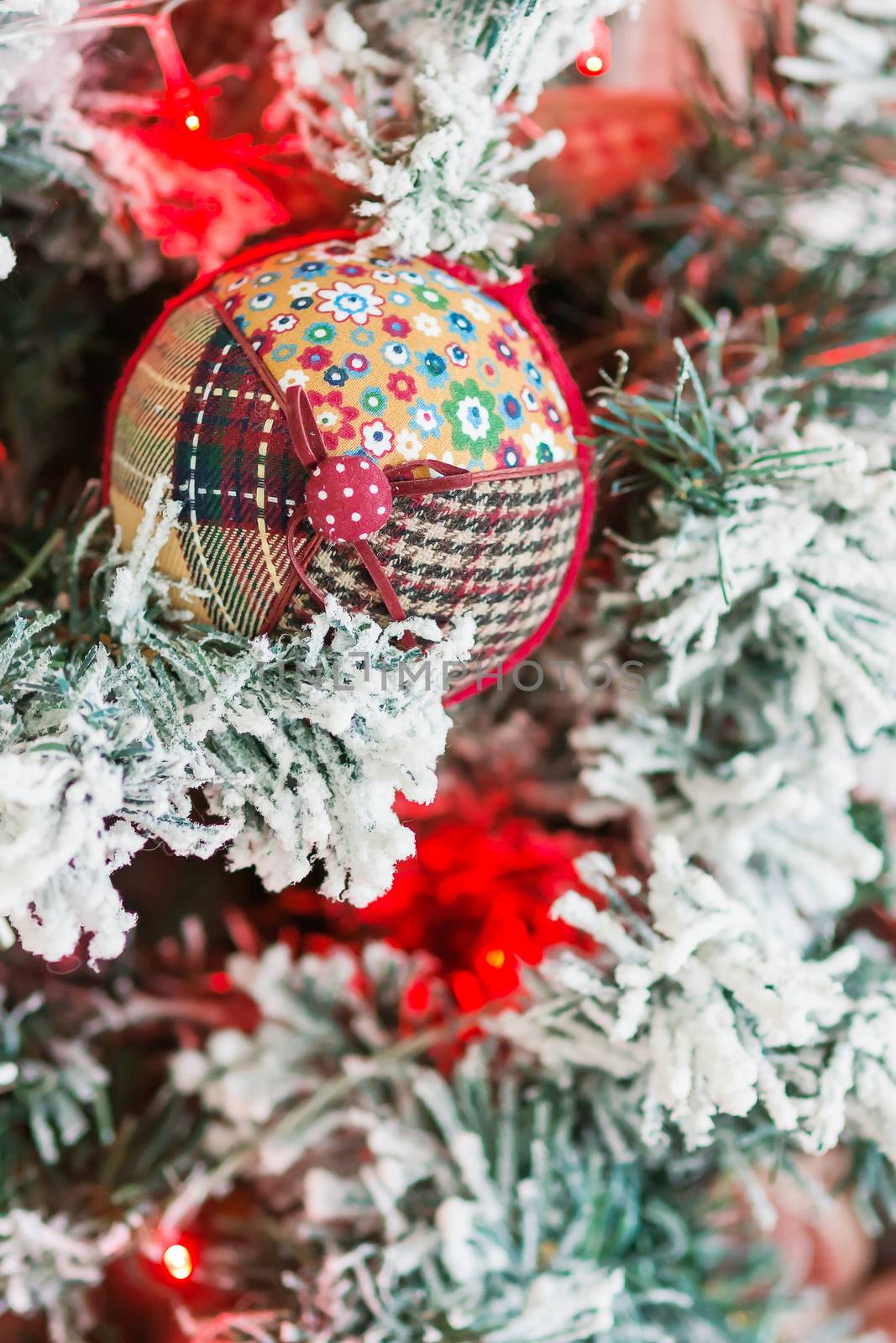 Christmas and New Year background with Eve Tree and decorations. Cozy holiday morning at home.