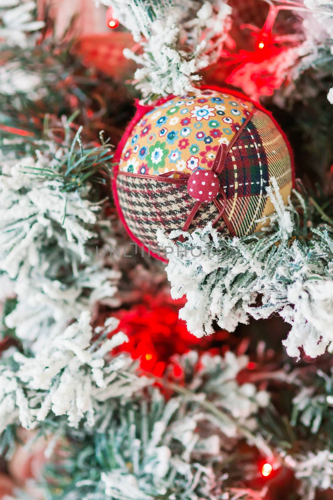 Christmas and New Year background with Eve Tree and decorations. Cozy holiday morning at home.