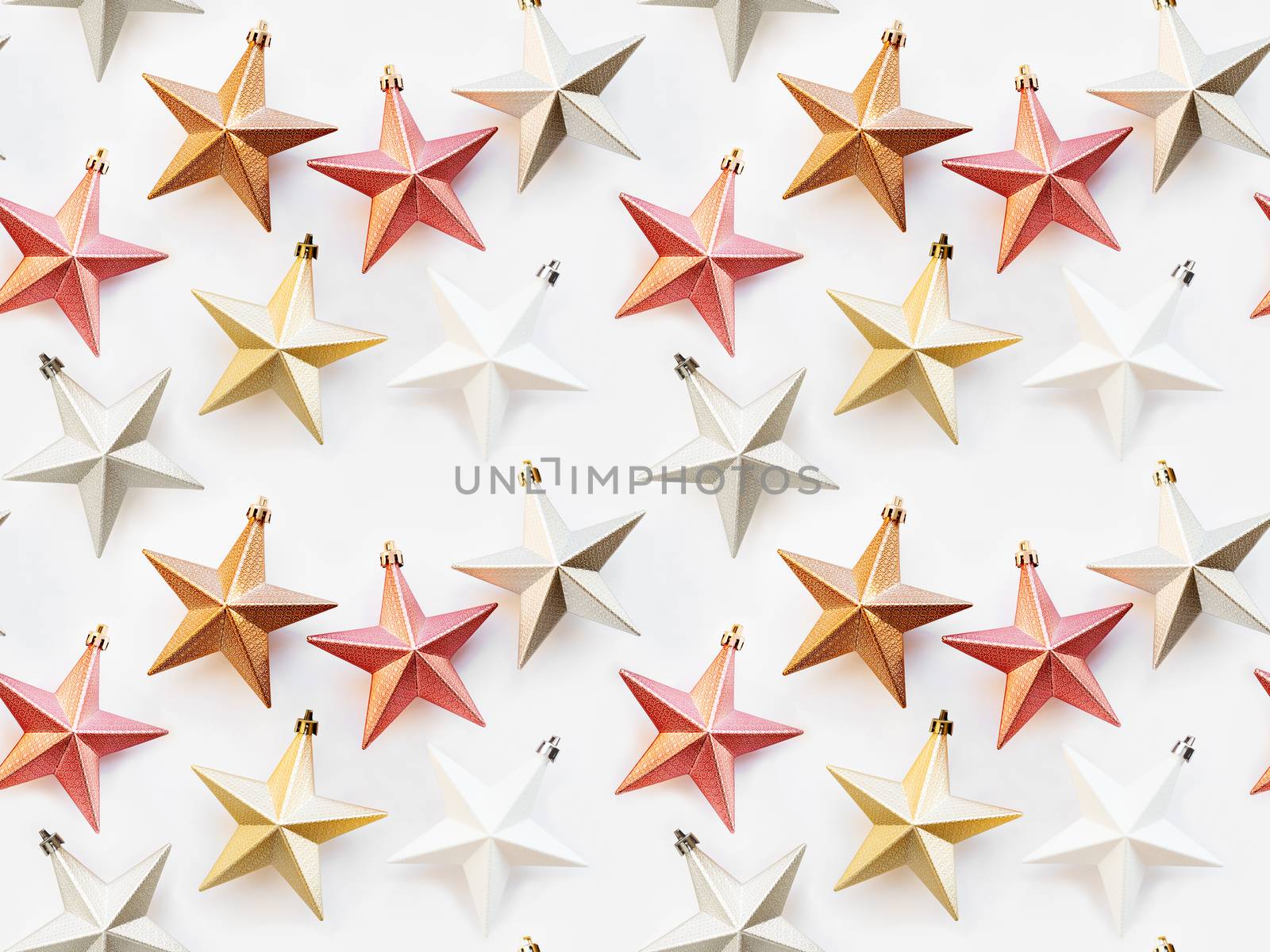 Seamless pattern. New Year background with decorative stars. Colorful decorations for Christmas tree.