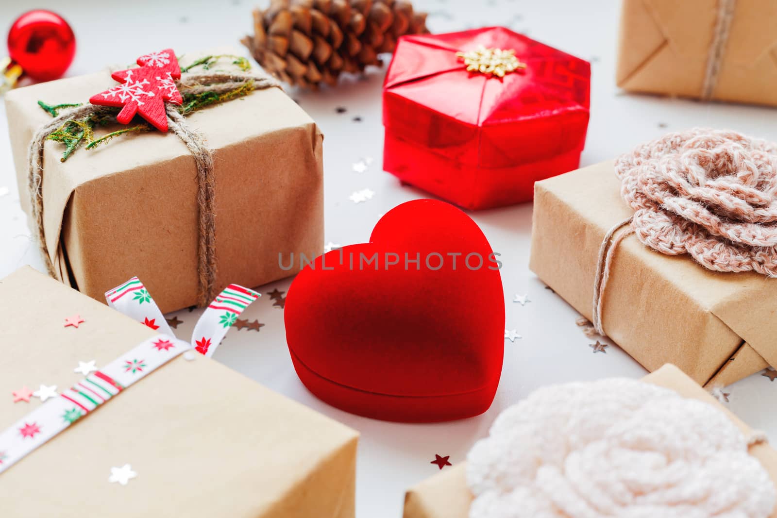 Christmas and New Year 2017 background with presents and decorations.