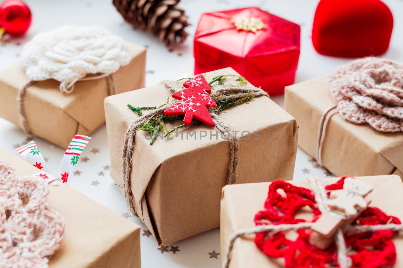 Christmas and New Year 2017 background with presents and decorations.