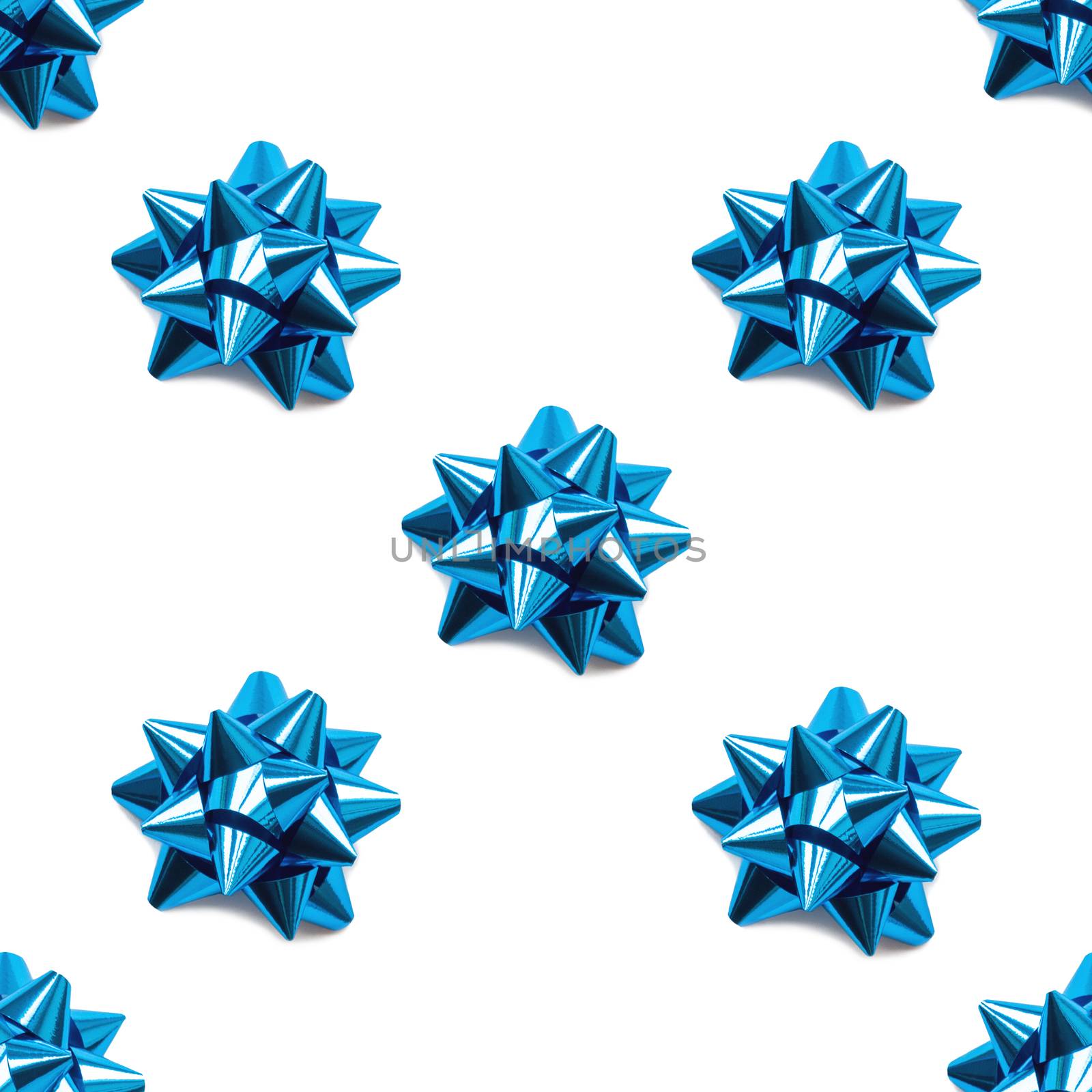 Seamless pattern with sparkling blue bow. Holiday decorative cyan bow.