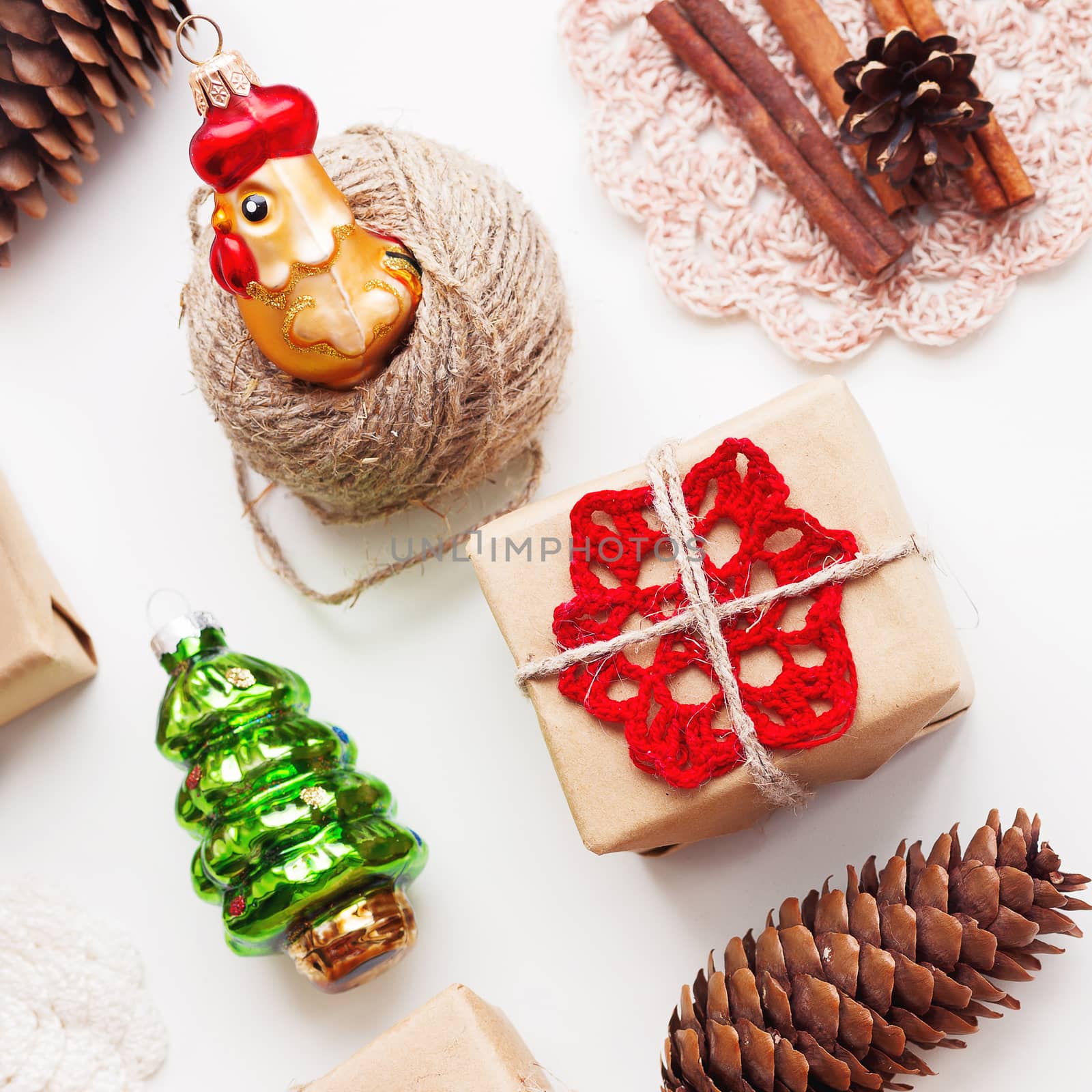 Christmas and New Year background with handmade presents wrapped by aksenovko