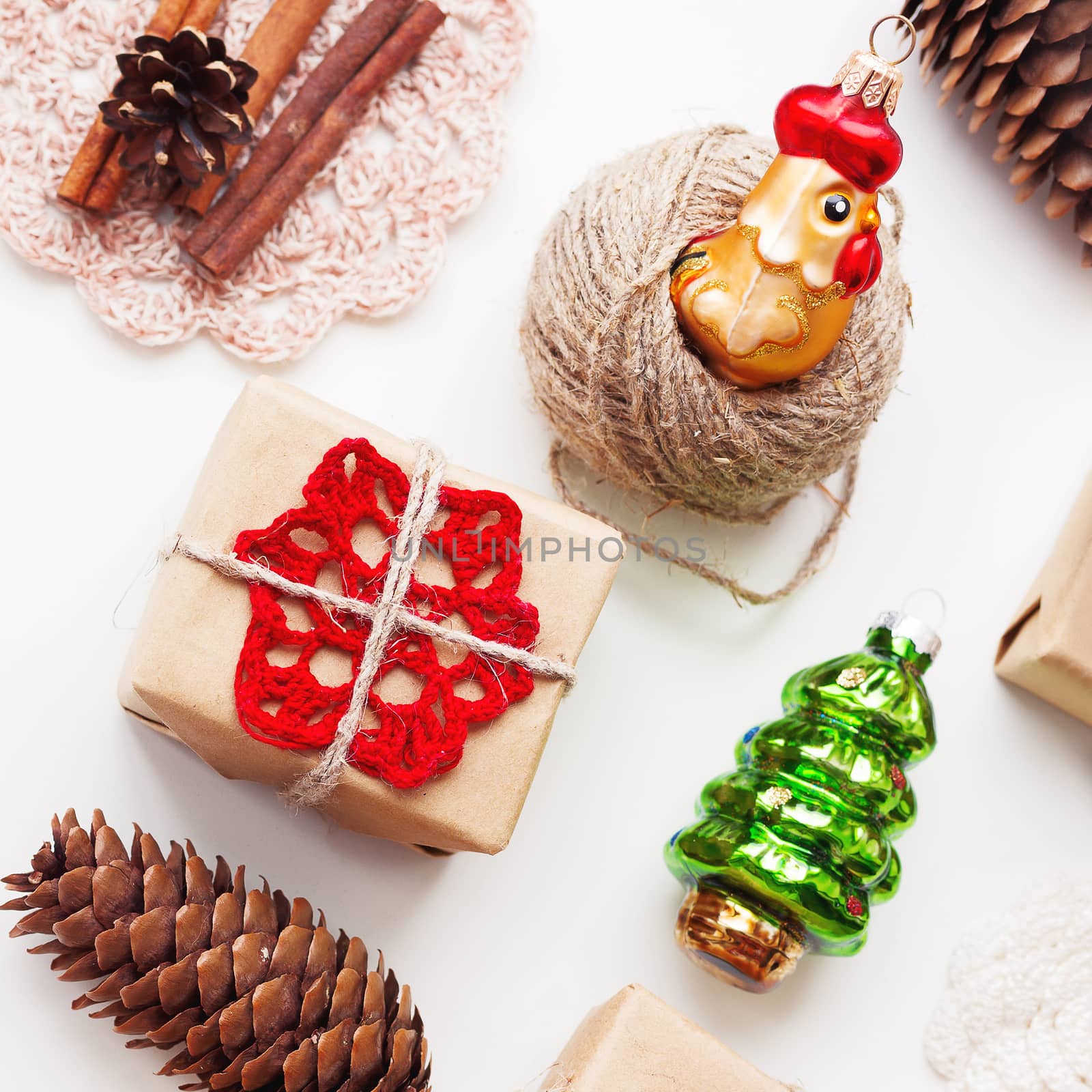 Christmas and New Year background with handmade presents wrapped by aksenovko