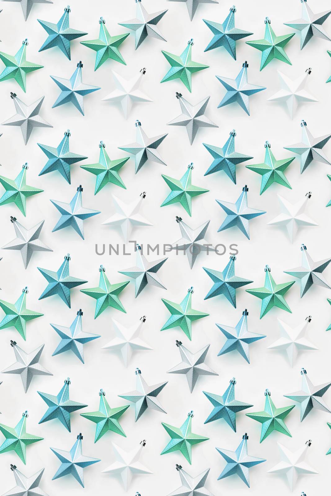 Seamless pattern. New Year background with decorative stars. Colorful decorations for Christmas tree.
