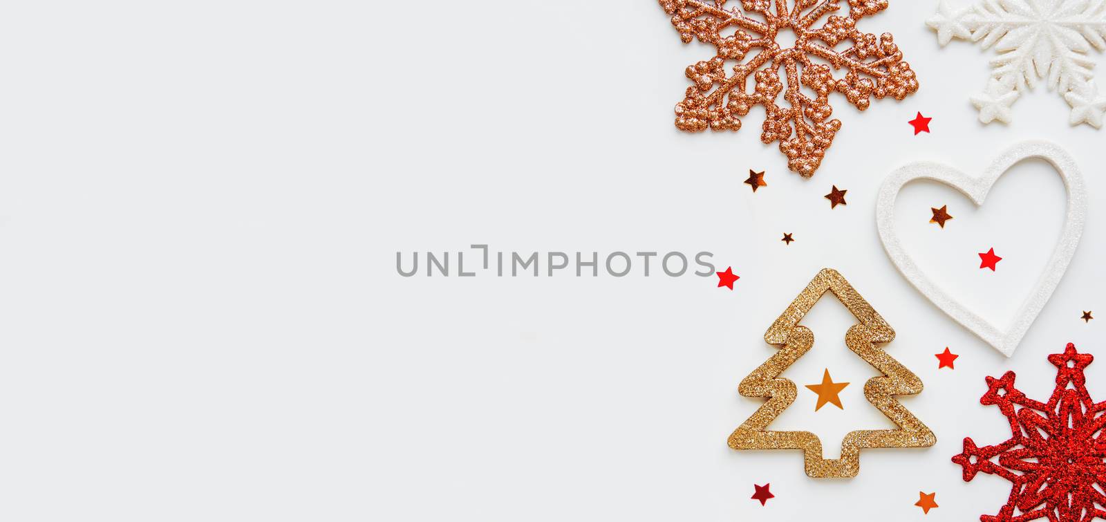 Christmas and New Year background with sparkling heart, fir tree by aksenovko