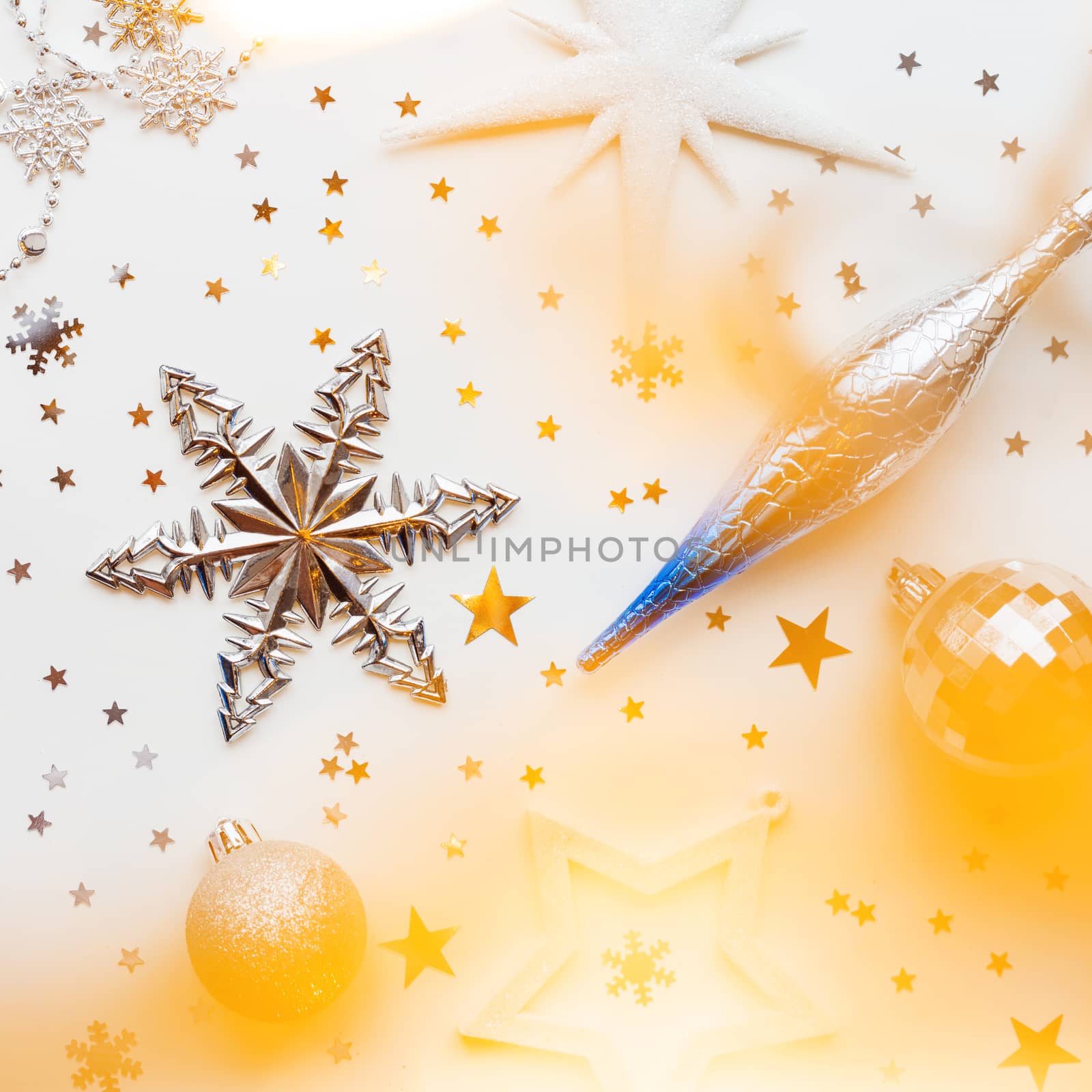 Christmas and New Year holiday background with decorations and l by aksenovko