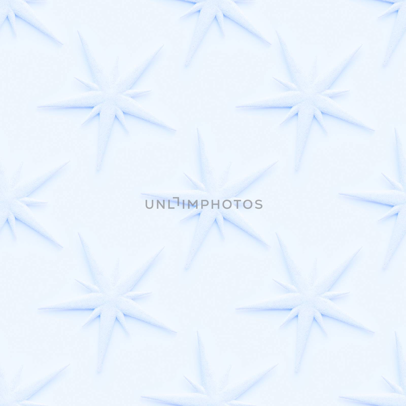 Seamless pattern with decorative blue stars. Christmas decorations on light blue background. Photo pattern.