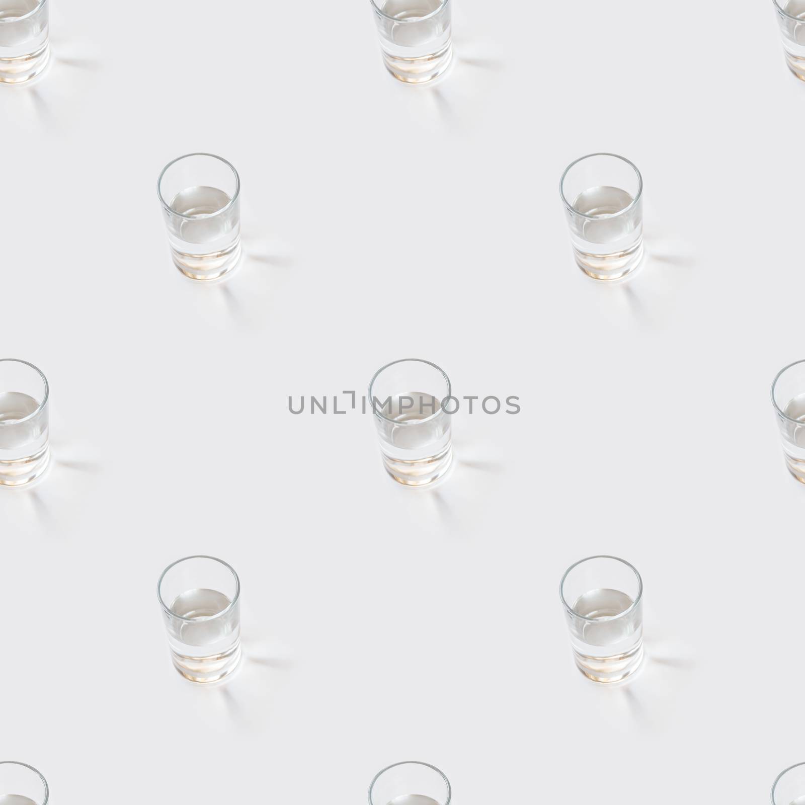 Seamless photo pattern with glass of pure water. Sun shines thro by aksenovko