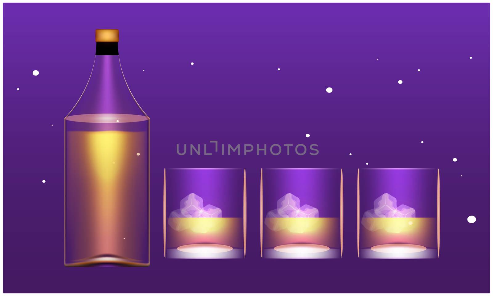 mock up illustration of whisky bottle and glasses on abstract background by aanavcreationsplus