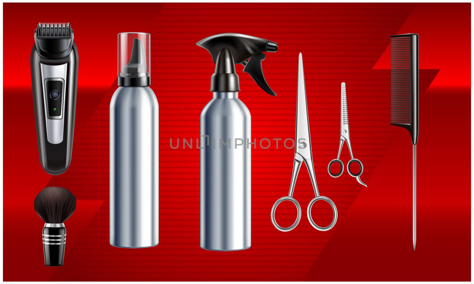 mock up illustration of barber equipment on abstract background