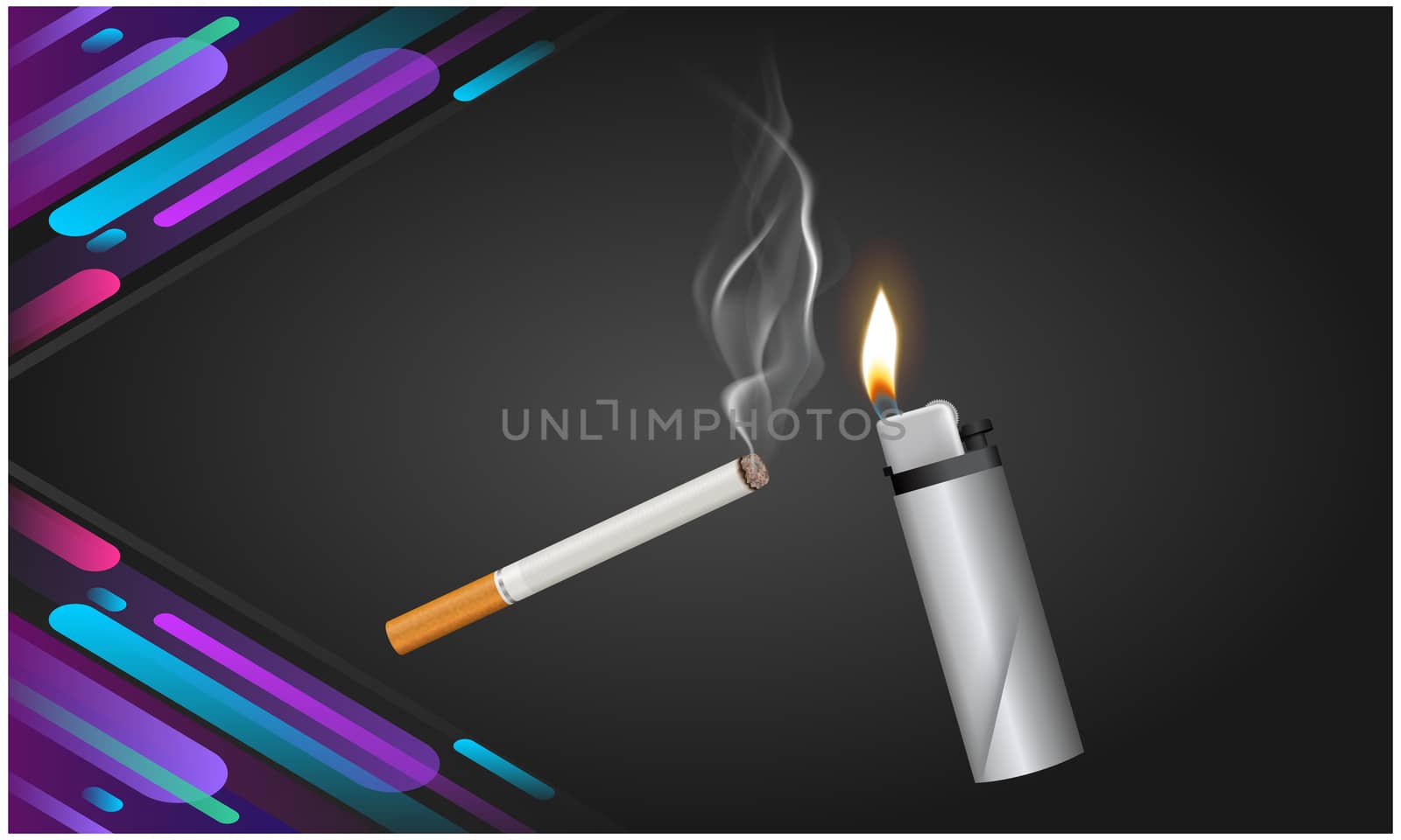 mock up illustration of burning cigarette and lighter on abstract background by aanavcreationsplus