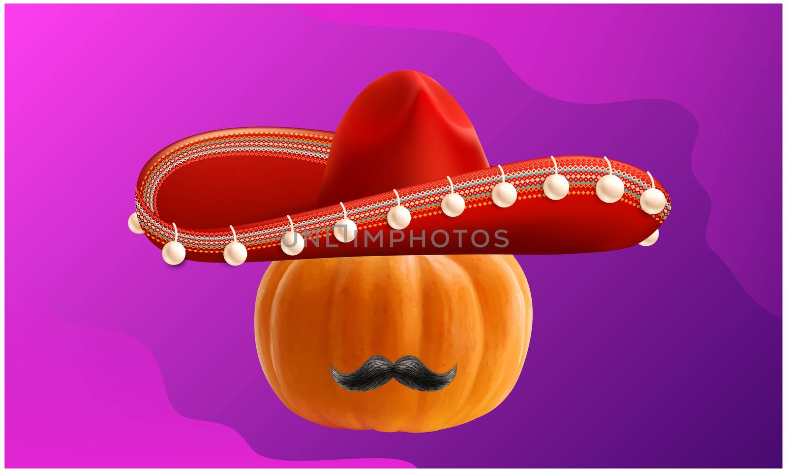 pumpkin wearing hat and mustache on abstract background by aanavcreationsplus