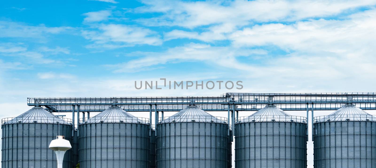 Agricultural silo at feed mill factory. Big tank for store grain by Fahroni