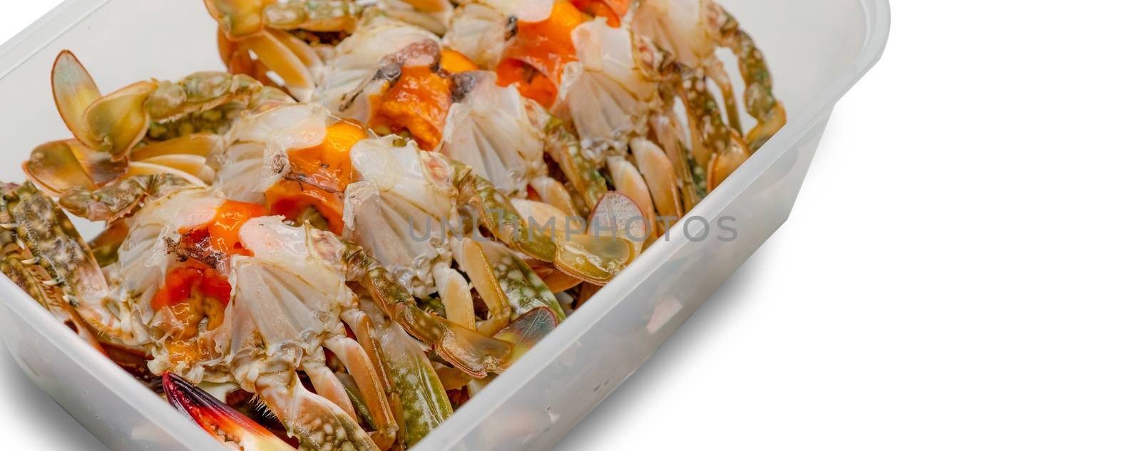 Pickled crab eggs in fish sauce pack in plastic box for delivery by Fahroni