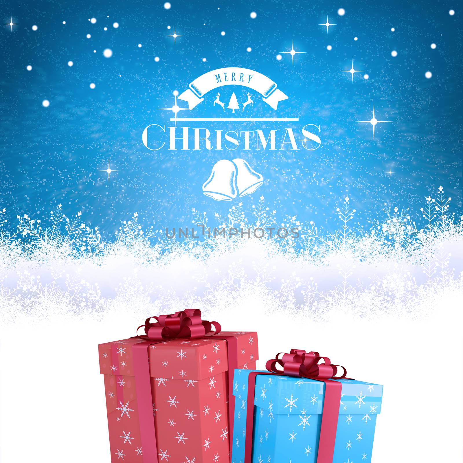 Christmas message against blue background with vignette