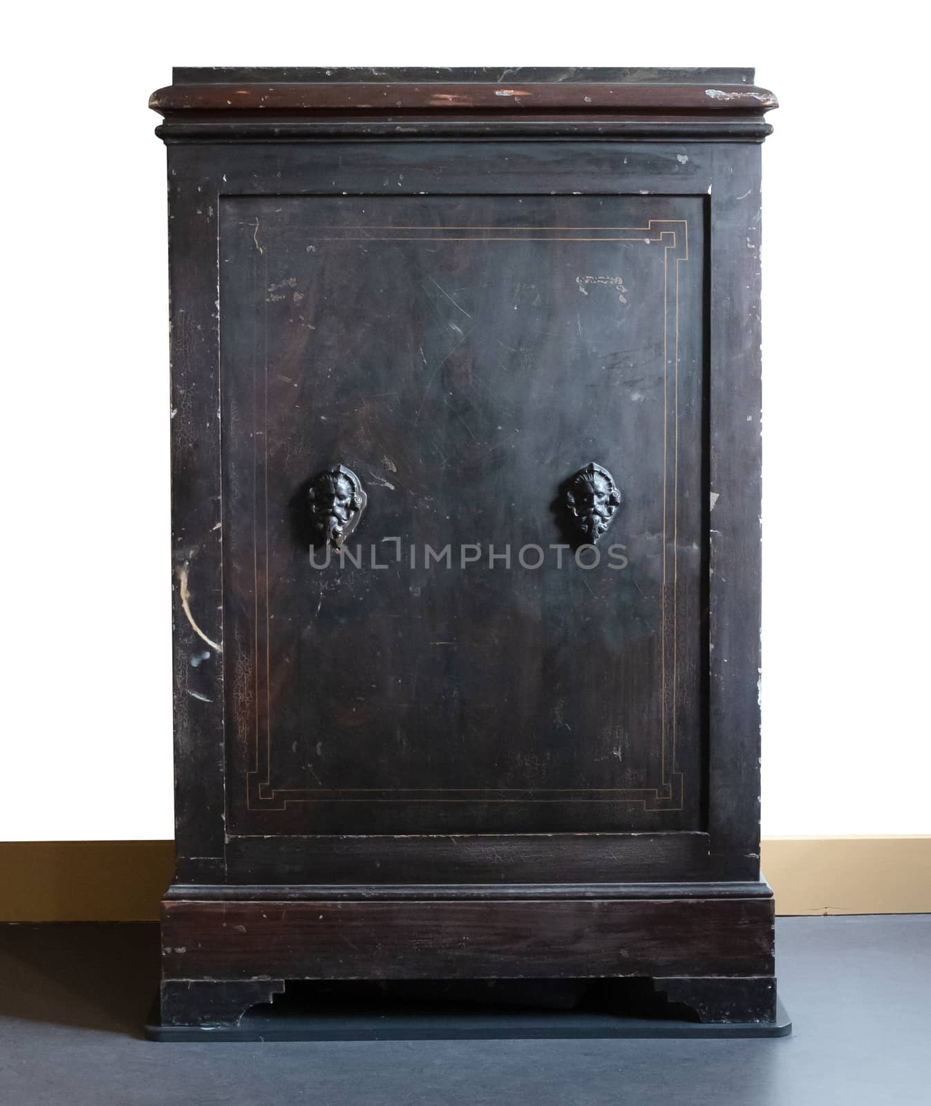 Old metal safe, fireproof document cabinet, isolated