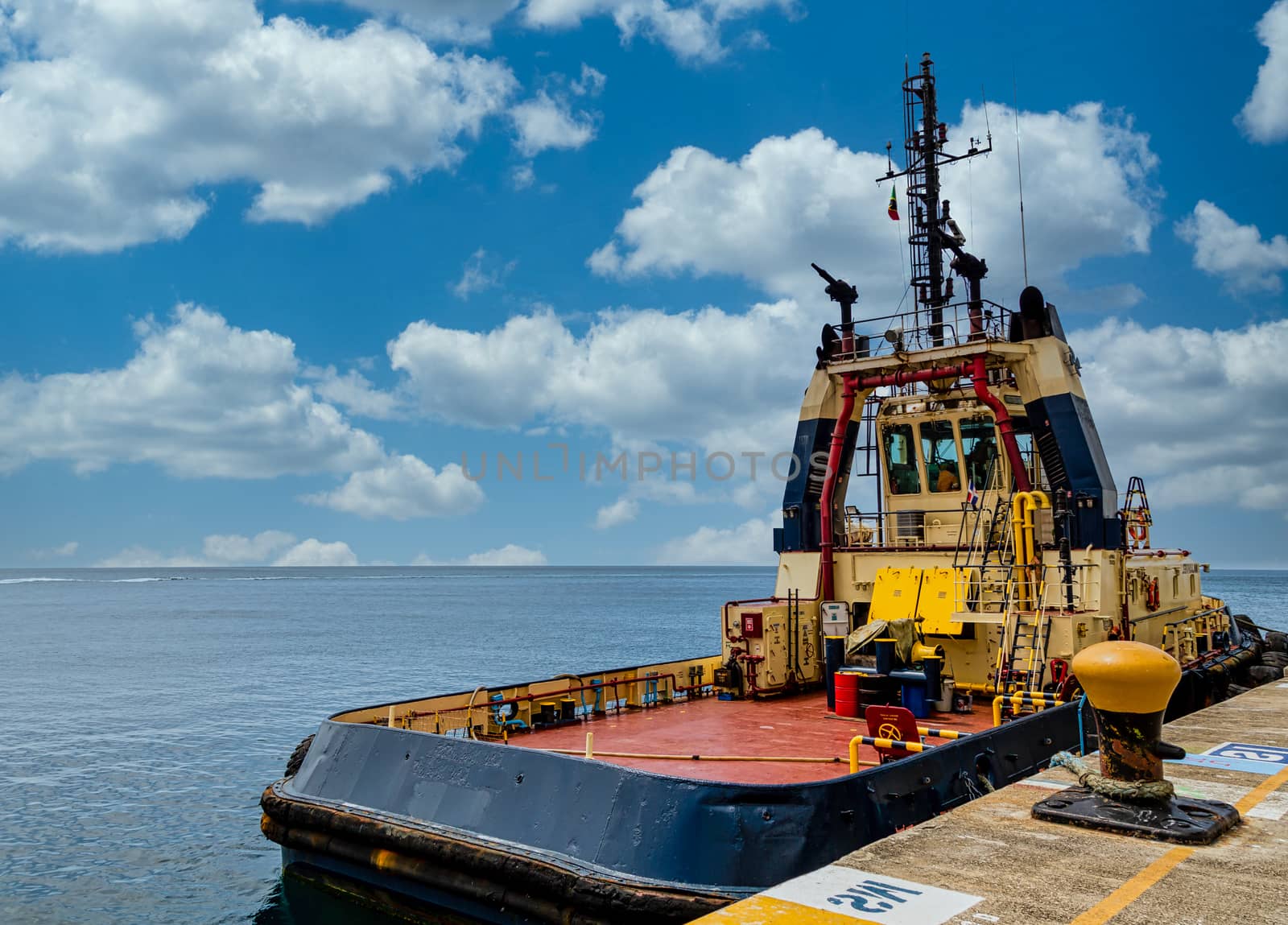 Large tugboat at harbor in St Kitts