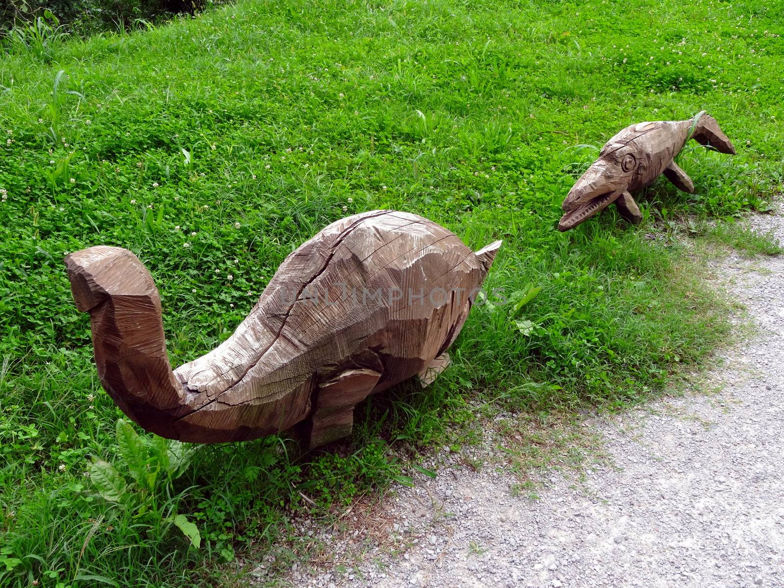 Prehistoric animals carved in wood