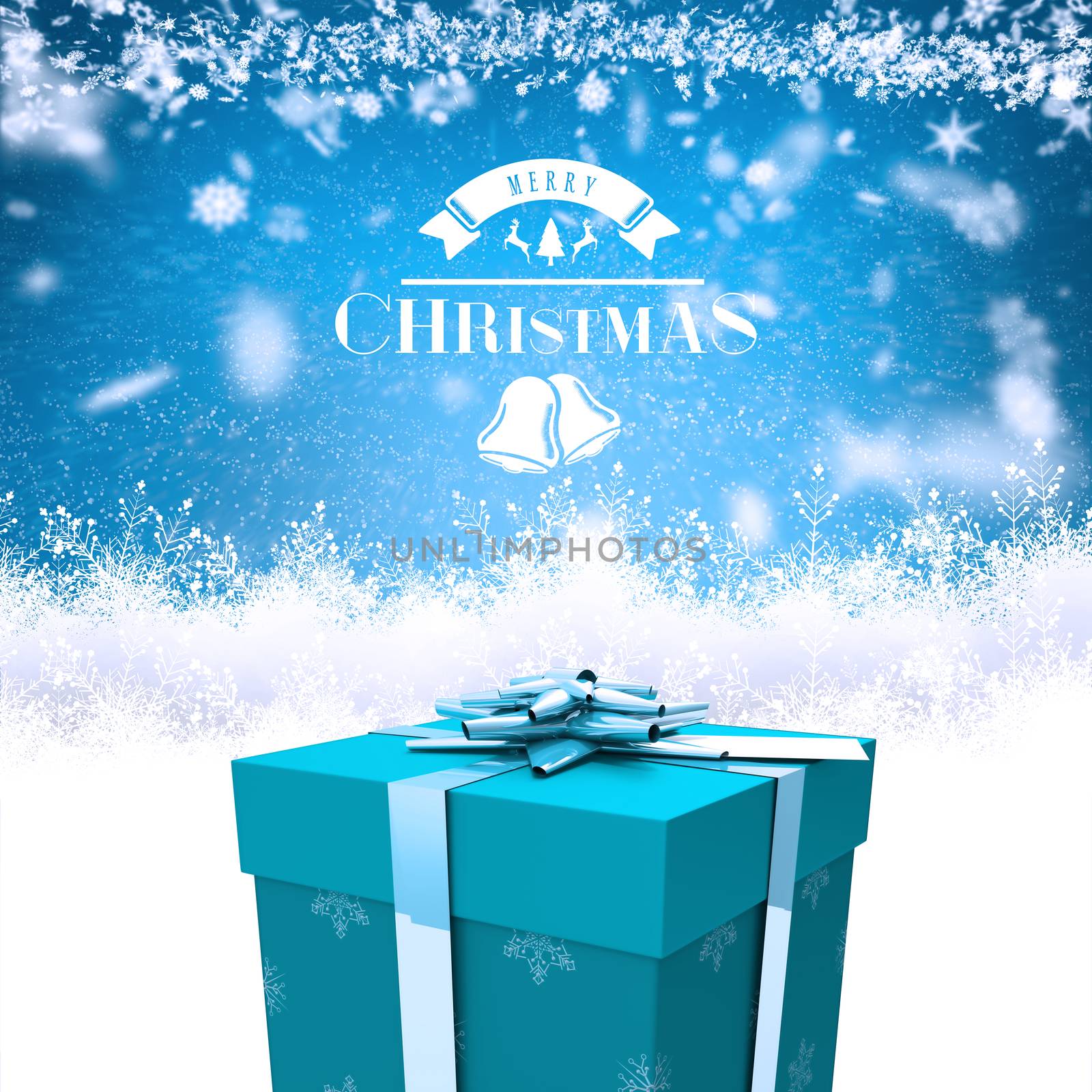 Christmas message against blue background with vignette