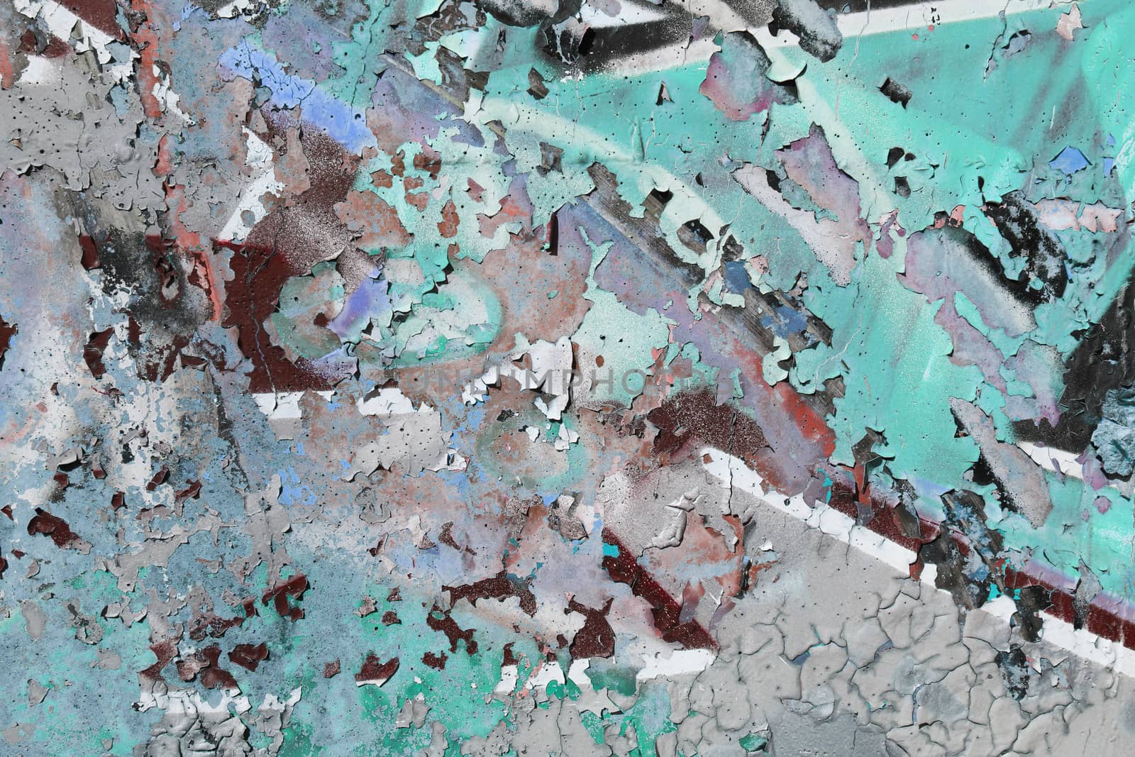 Old Weathered Graffiti Wall. Colorful Concrete Wall Fragment. Grunge Turquoise.