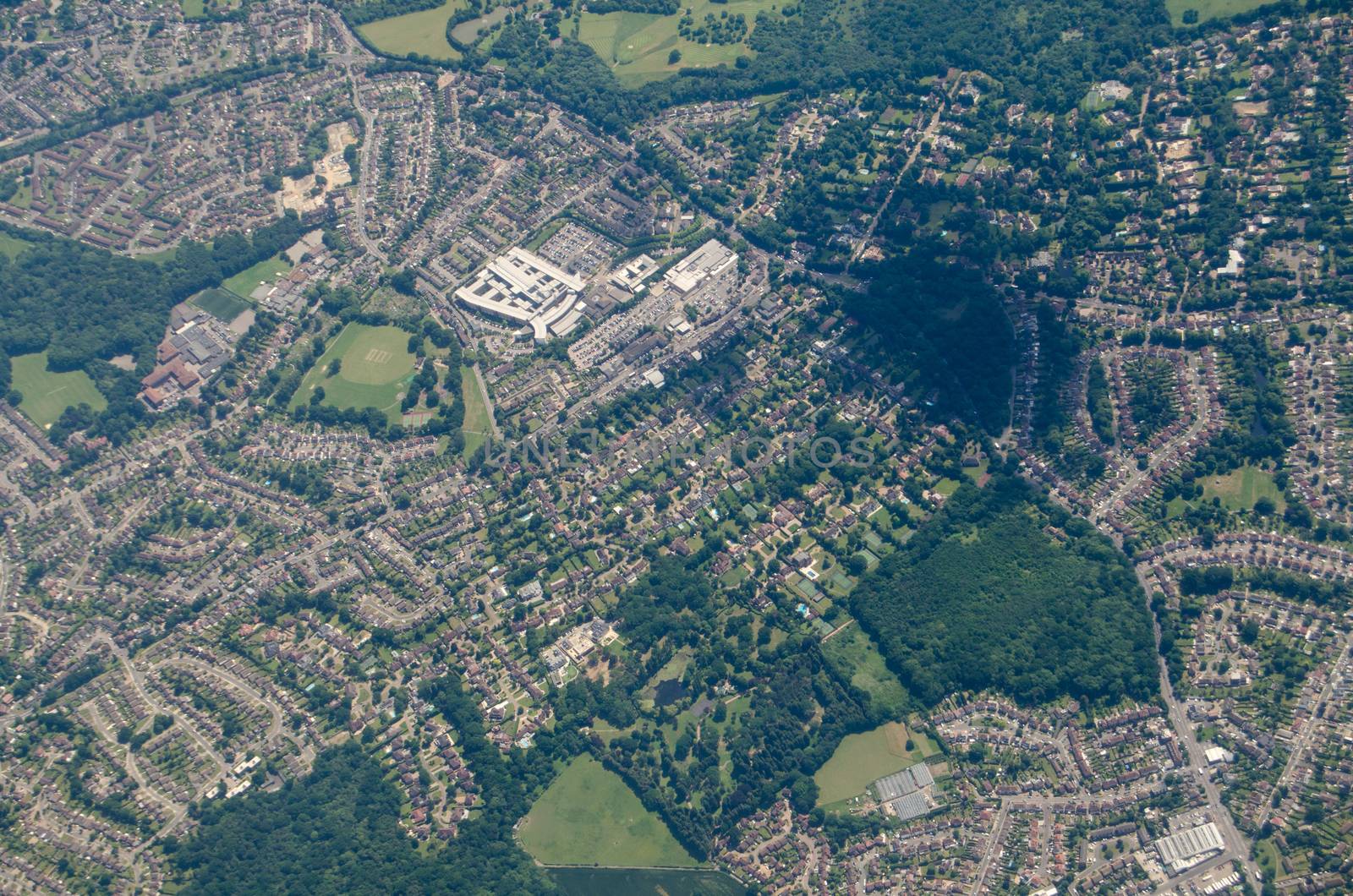 Aerial view of the Princess Royal University Hospital in the London Borough of Bromley.  An NHS hospital, it was originally called the Farnborough Infirmary and was most recently redeveloped in 2003.