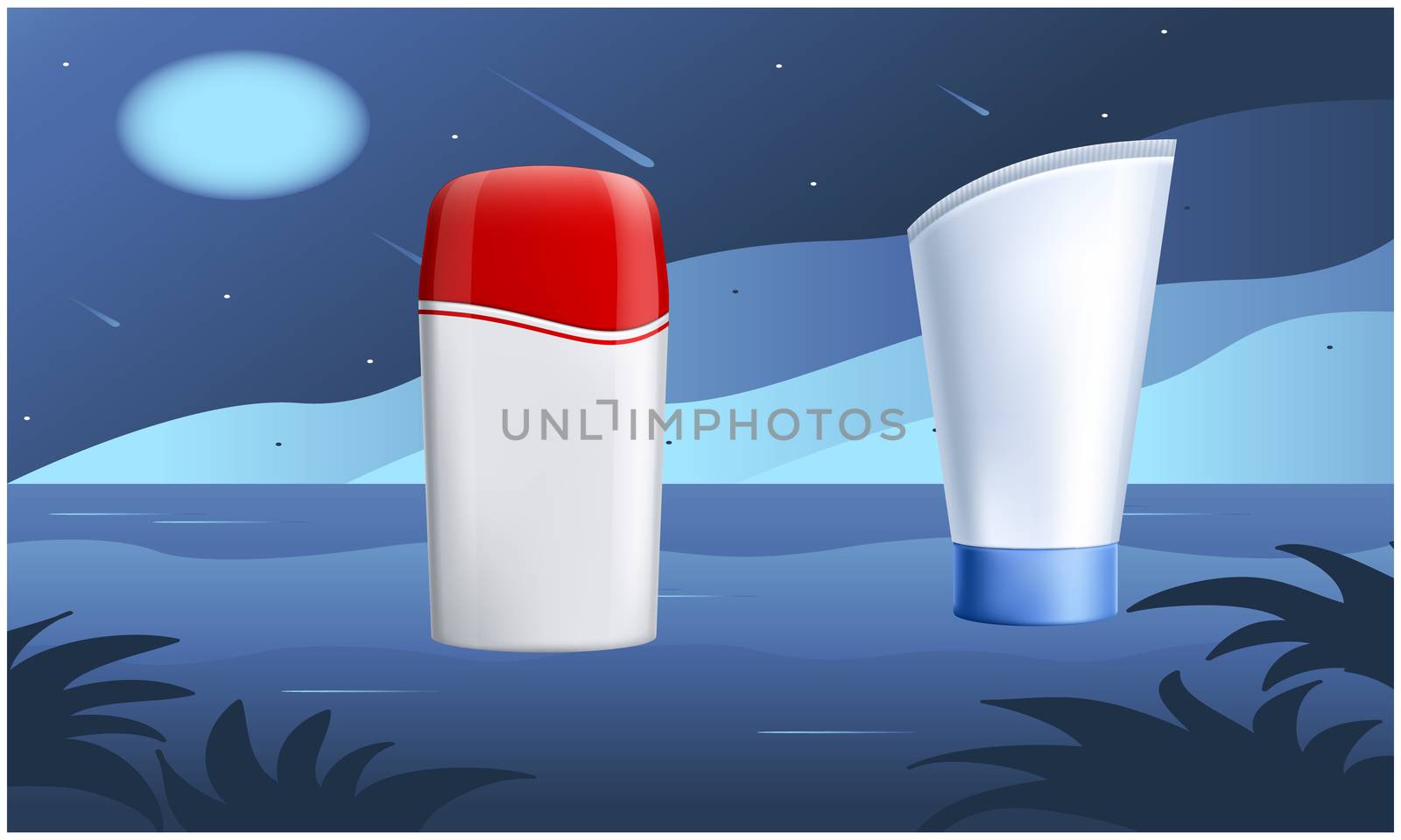 mock up illustration of couple beauty product on night view background