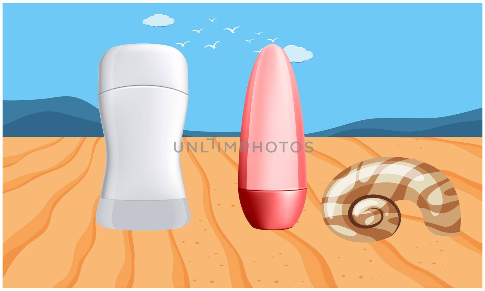 mock up illustration of couple beauty product on wooden table surface