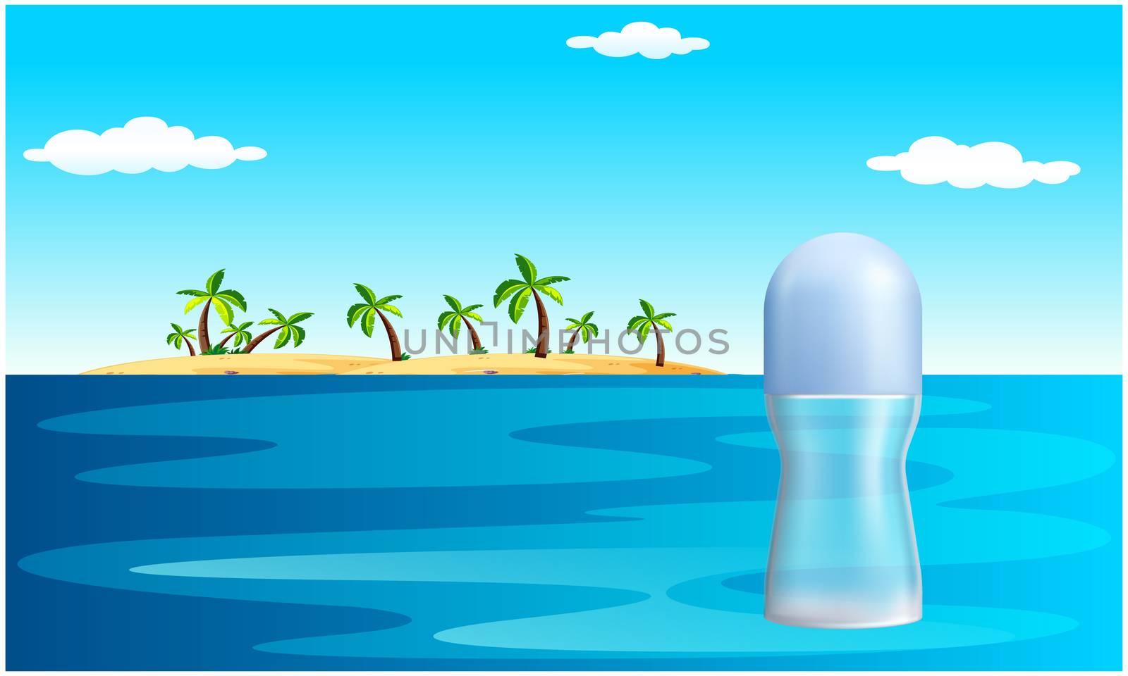 mock up illustration of female perfume on beach water view by aanavcreationsplus