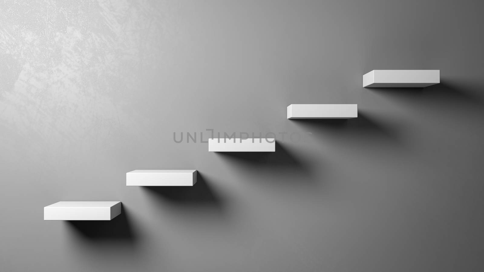 White Stairs Steps Against a Gray Wall with Copyspace 3D Illustration