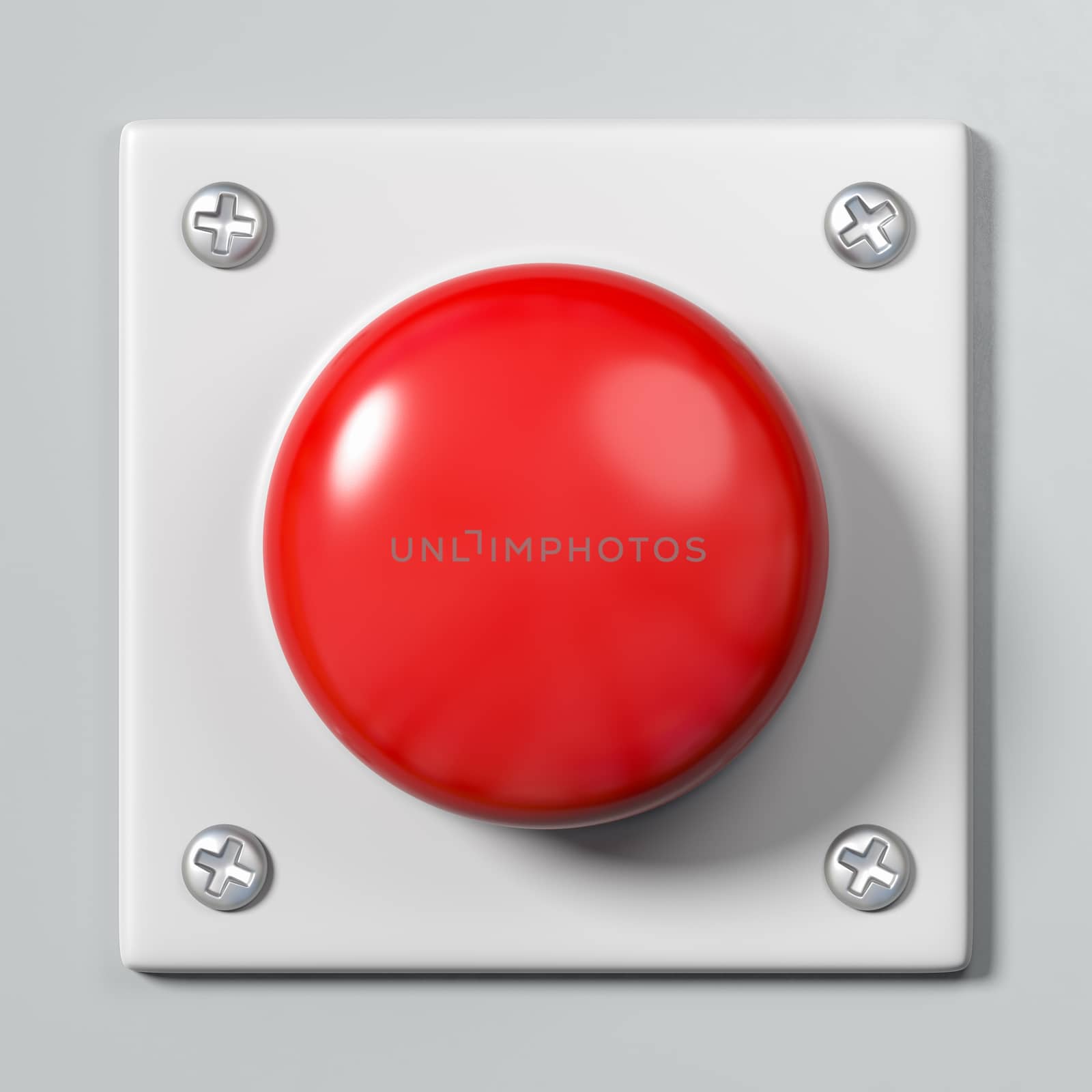 Red Button Against Gray Background 3D Illustration