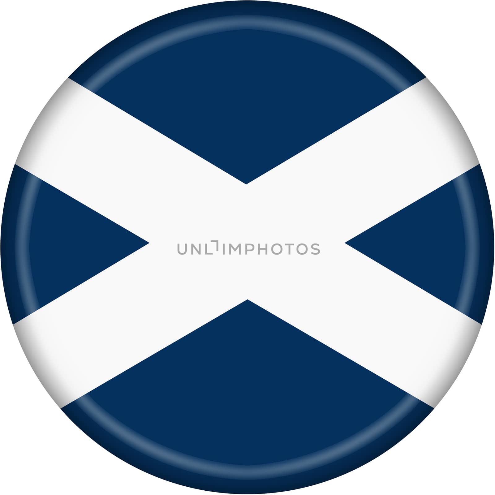A button illustration Scotland flag cross of Saint Andrew isolated on a white background with clipping path