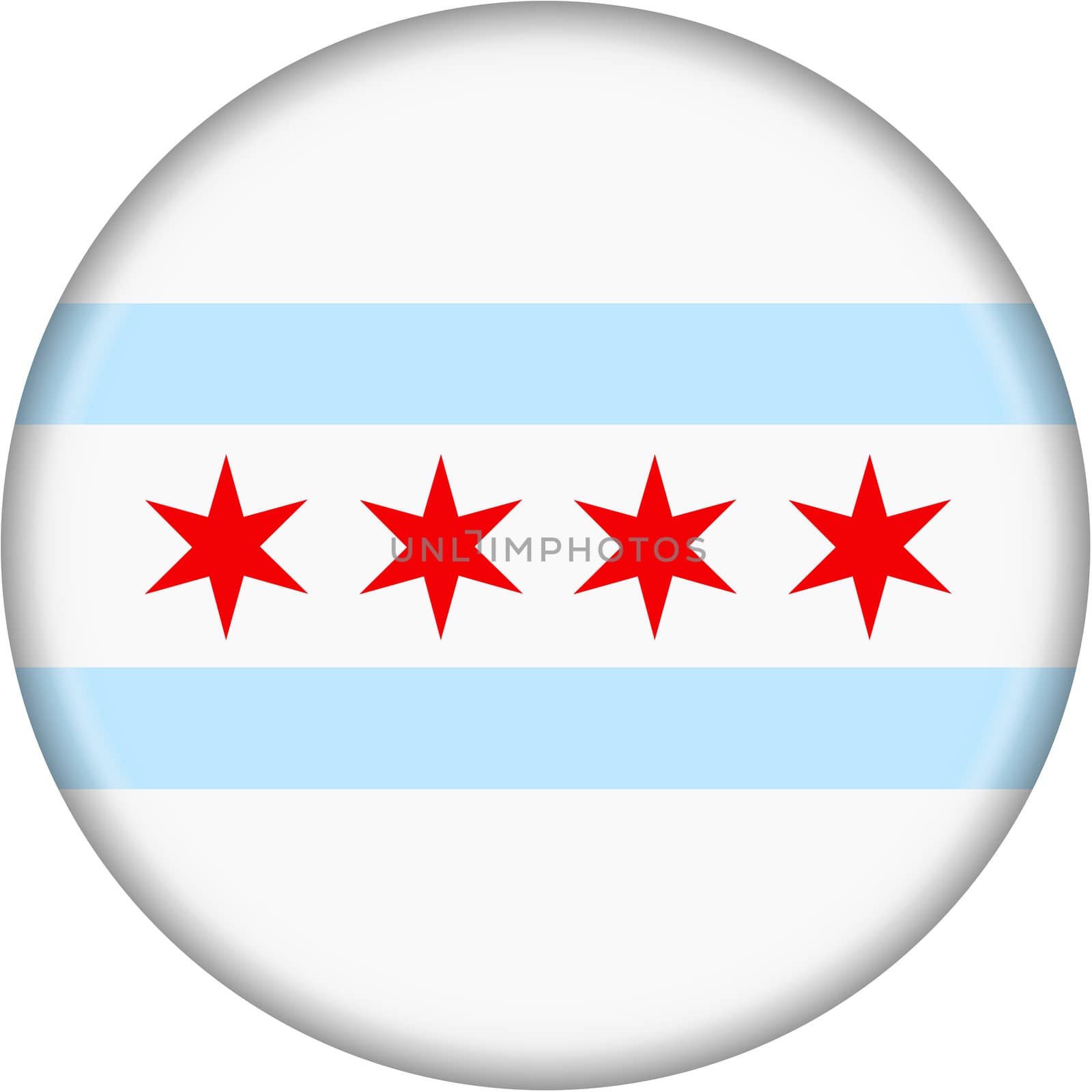 A button illustration City of Chicago flag isolated on a white background with clipping path