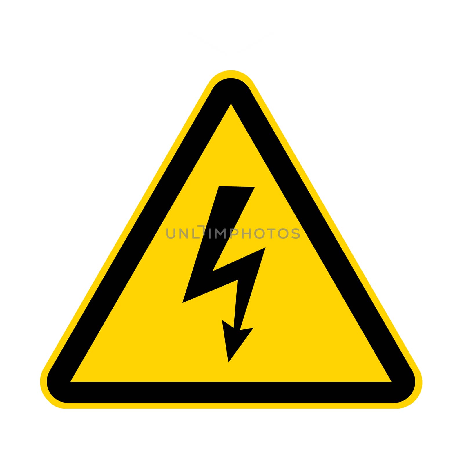 A high voltage yellow danger sign isolated on white with clipping path