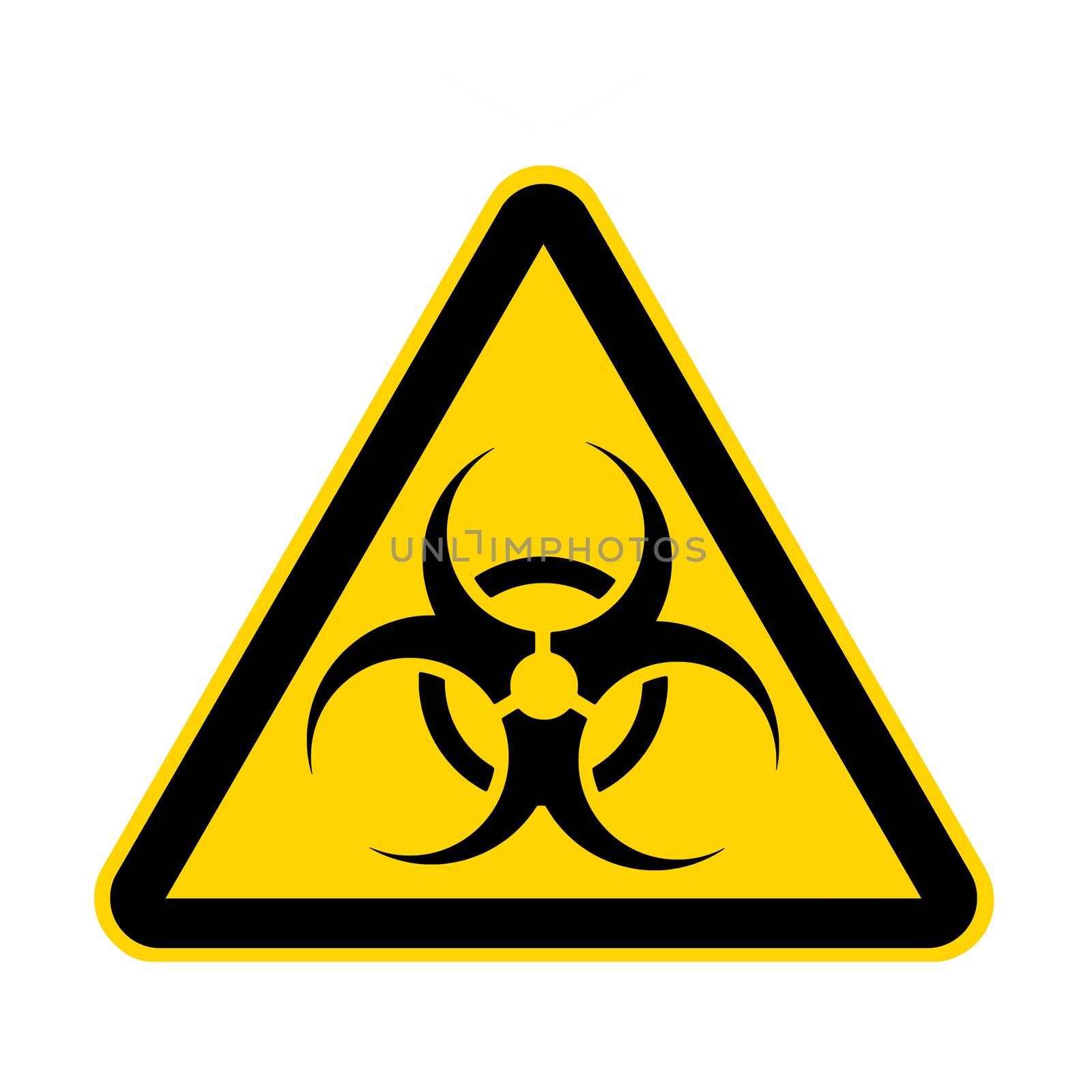 A bio-hazard yellow danger sign isolated on white with clipping path