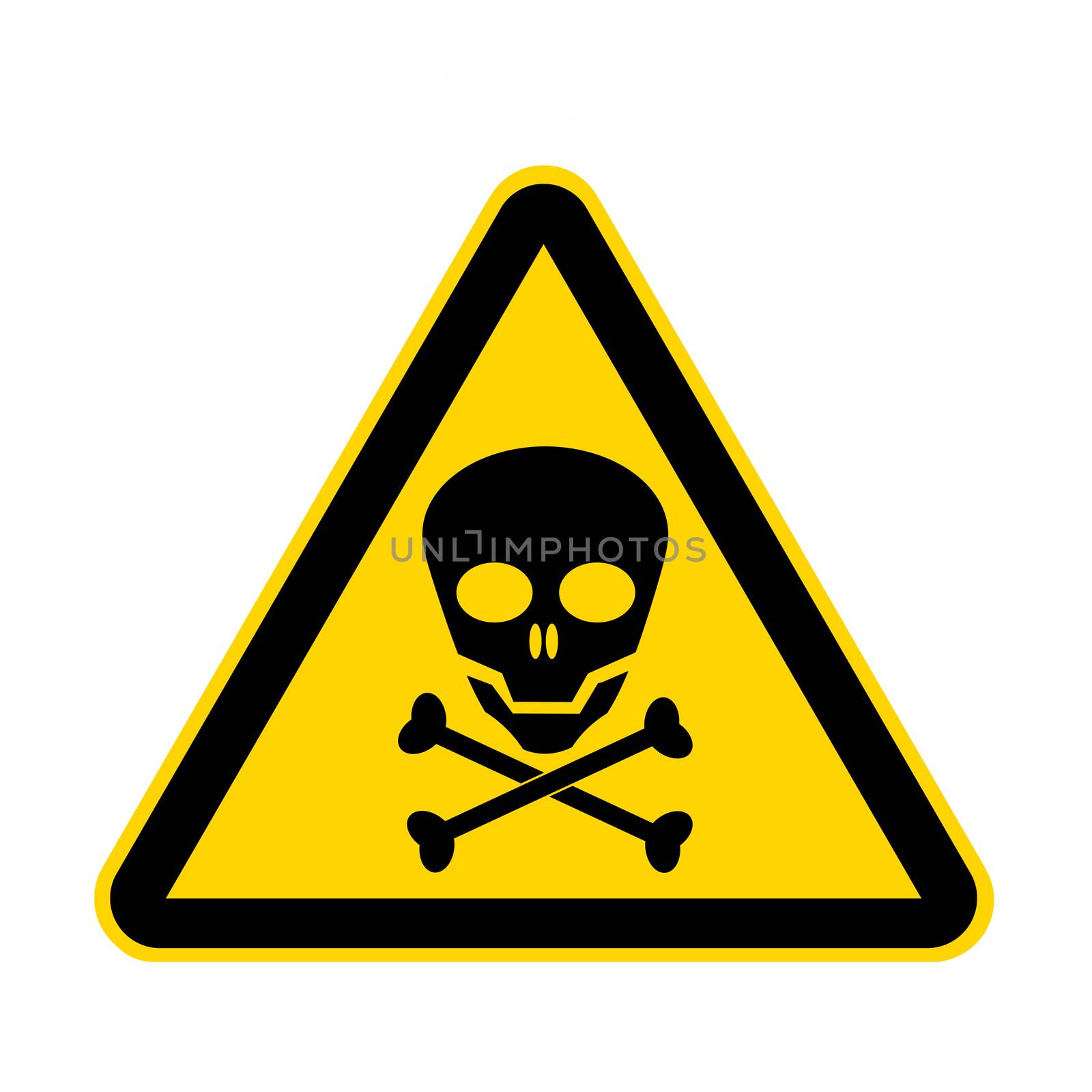 A skull yellow danger sign isolated on white with clipping path