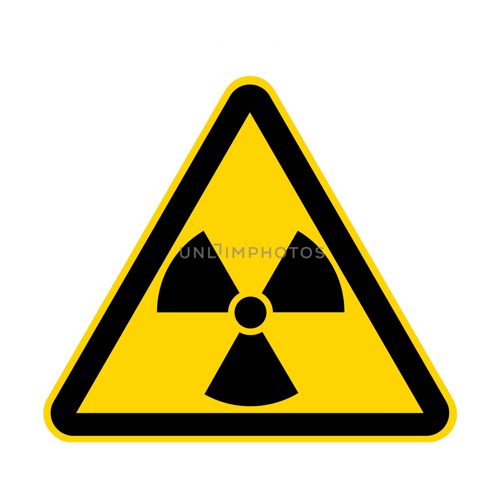 A radiation yellow danger sign isolated on white with clipping path