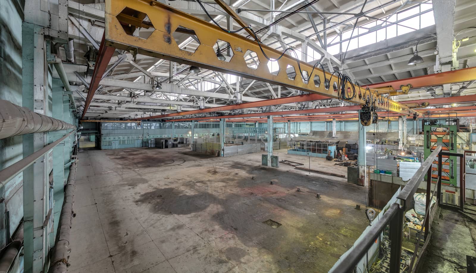 The interior of an empty production hall. General view of the plant workshop.