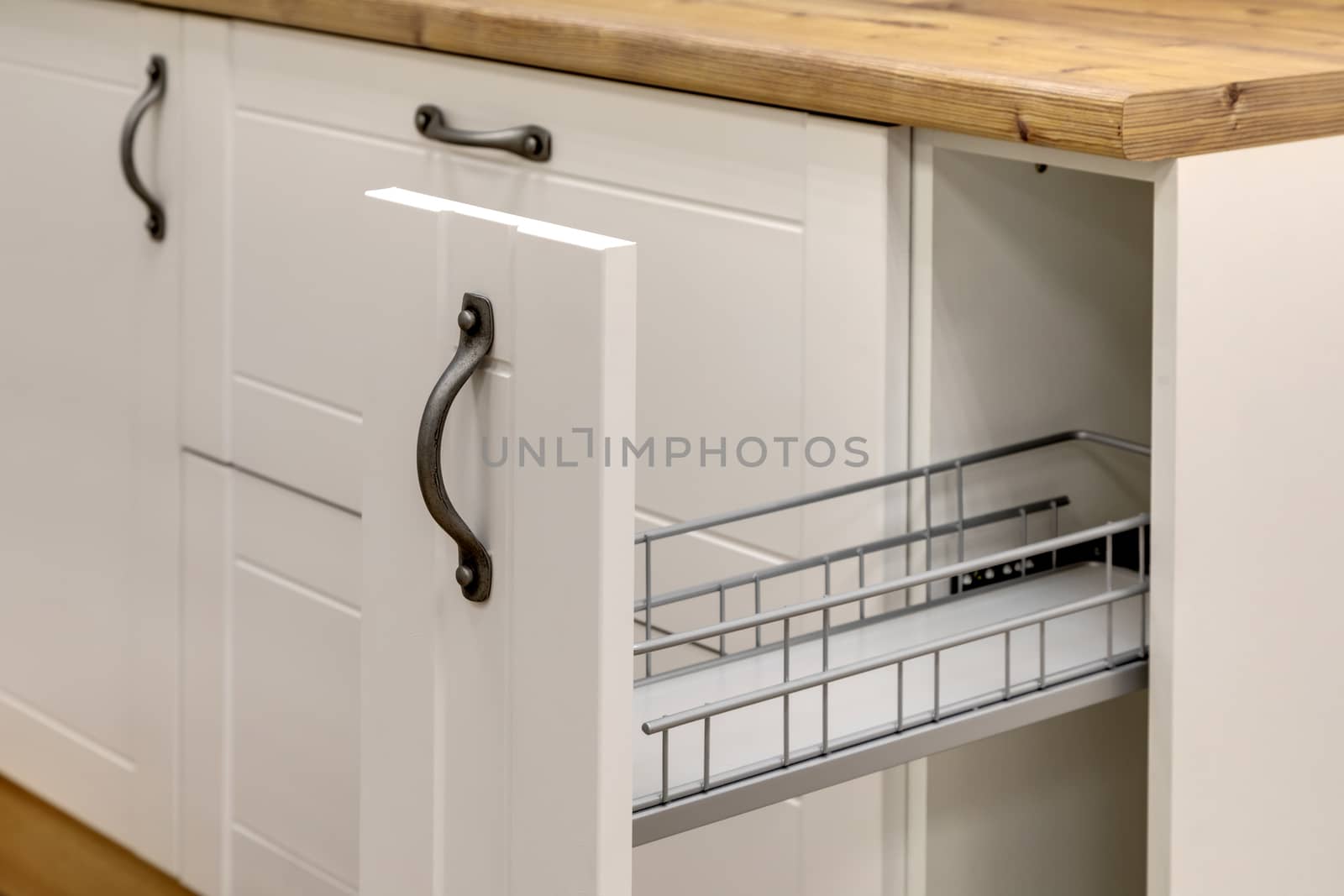 Fragment of a kitchen interior with drawers