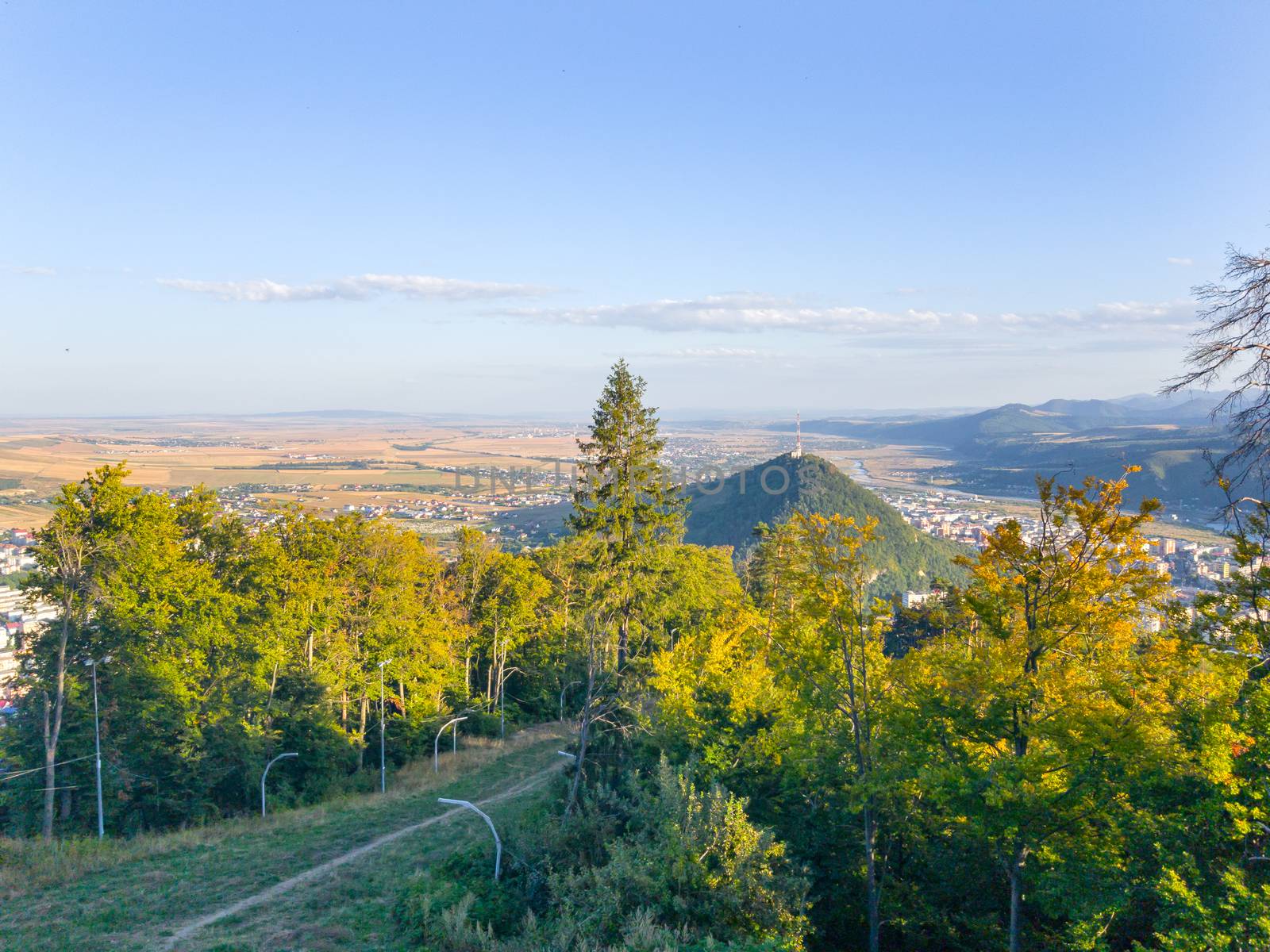 View of the forest and the city in Romania, Piatra Neamt