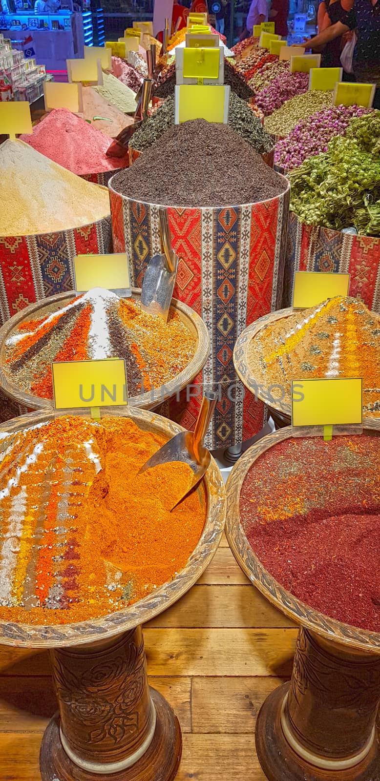Various spices for sale in a turkish shop