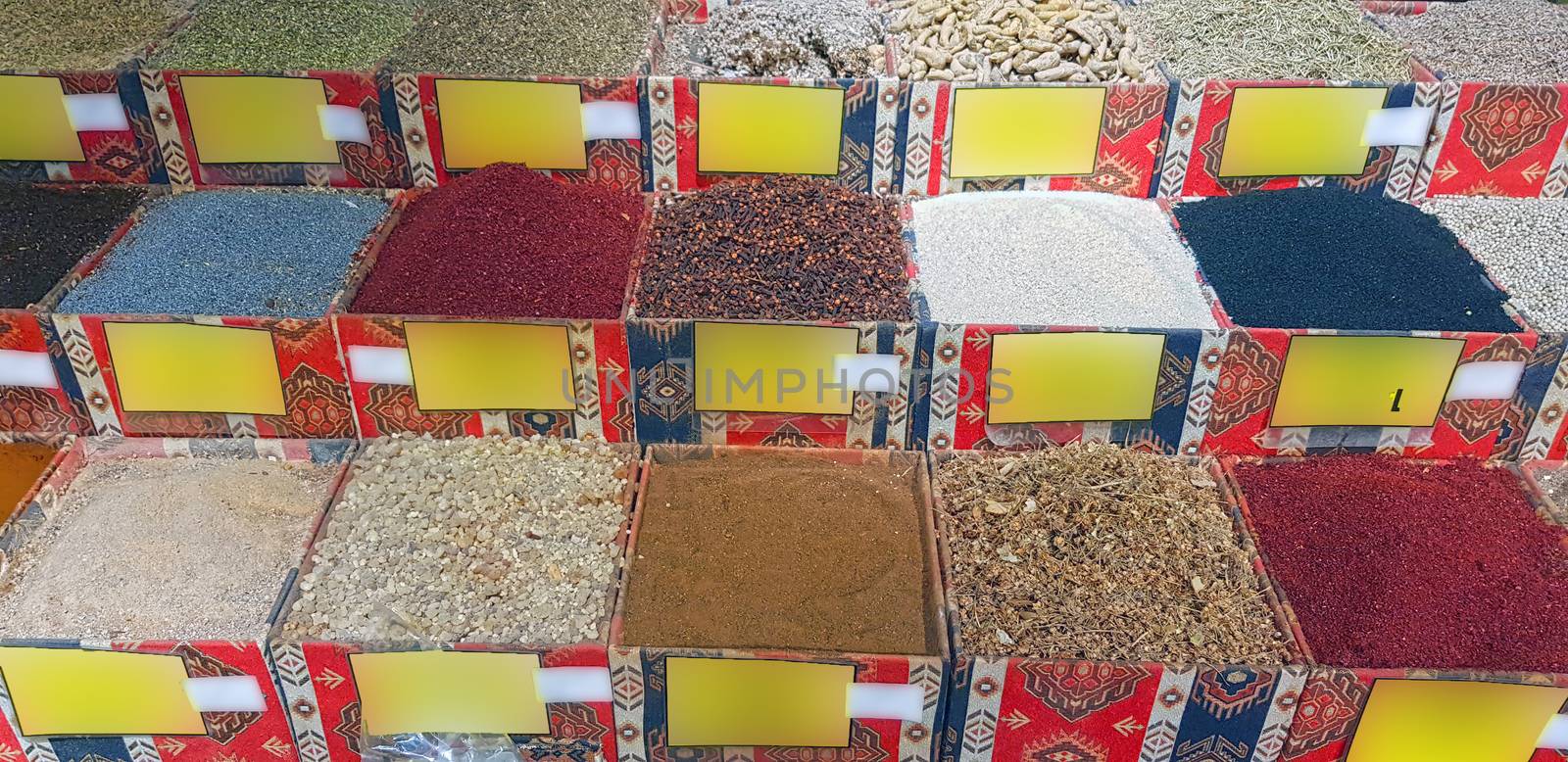 Different spices for sale in a turkish shop